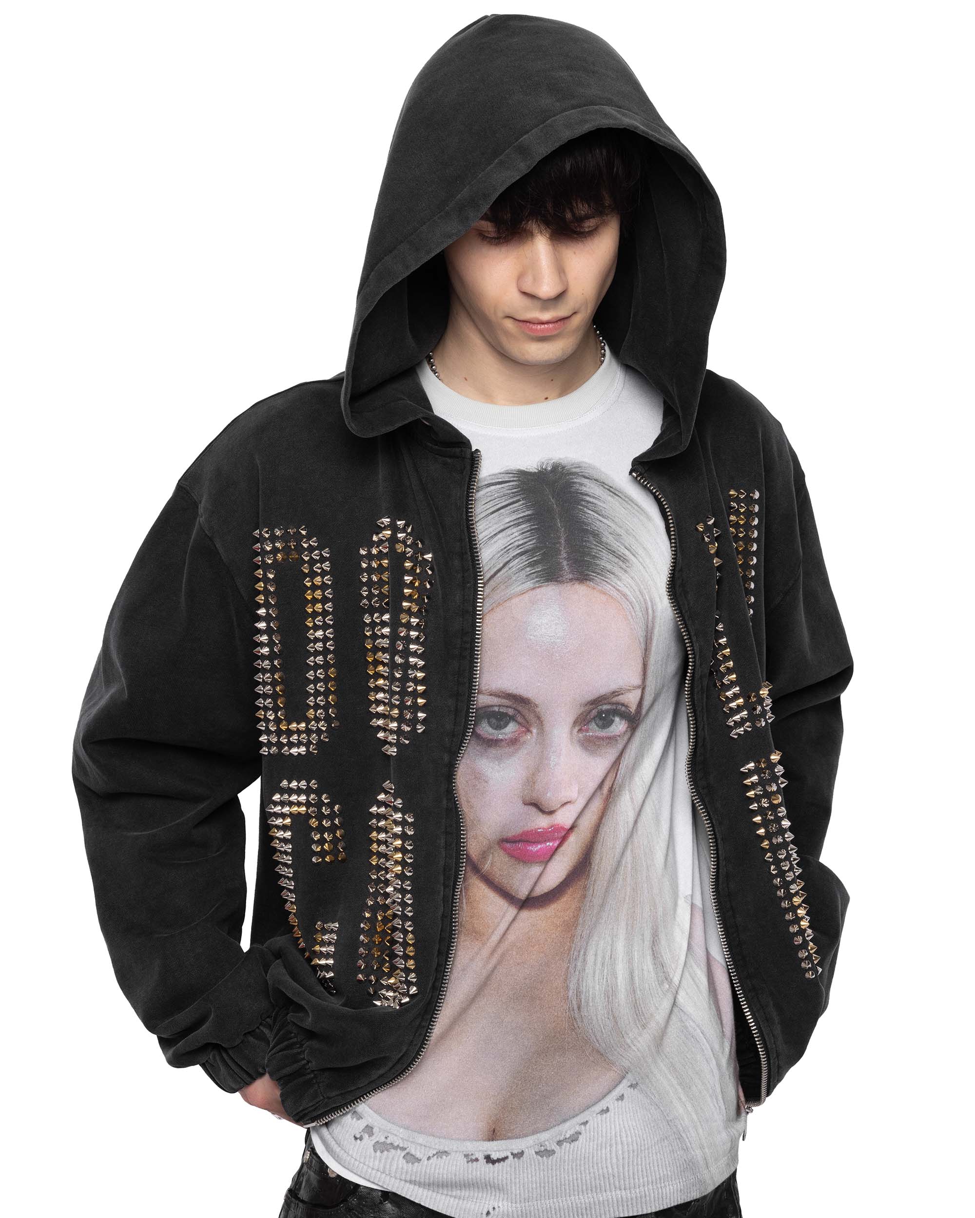 Doll core black spike hoodie