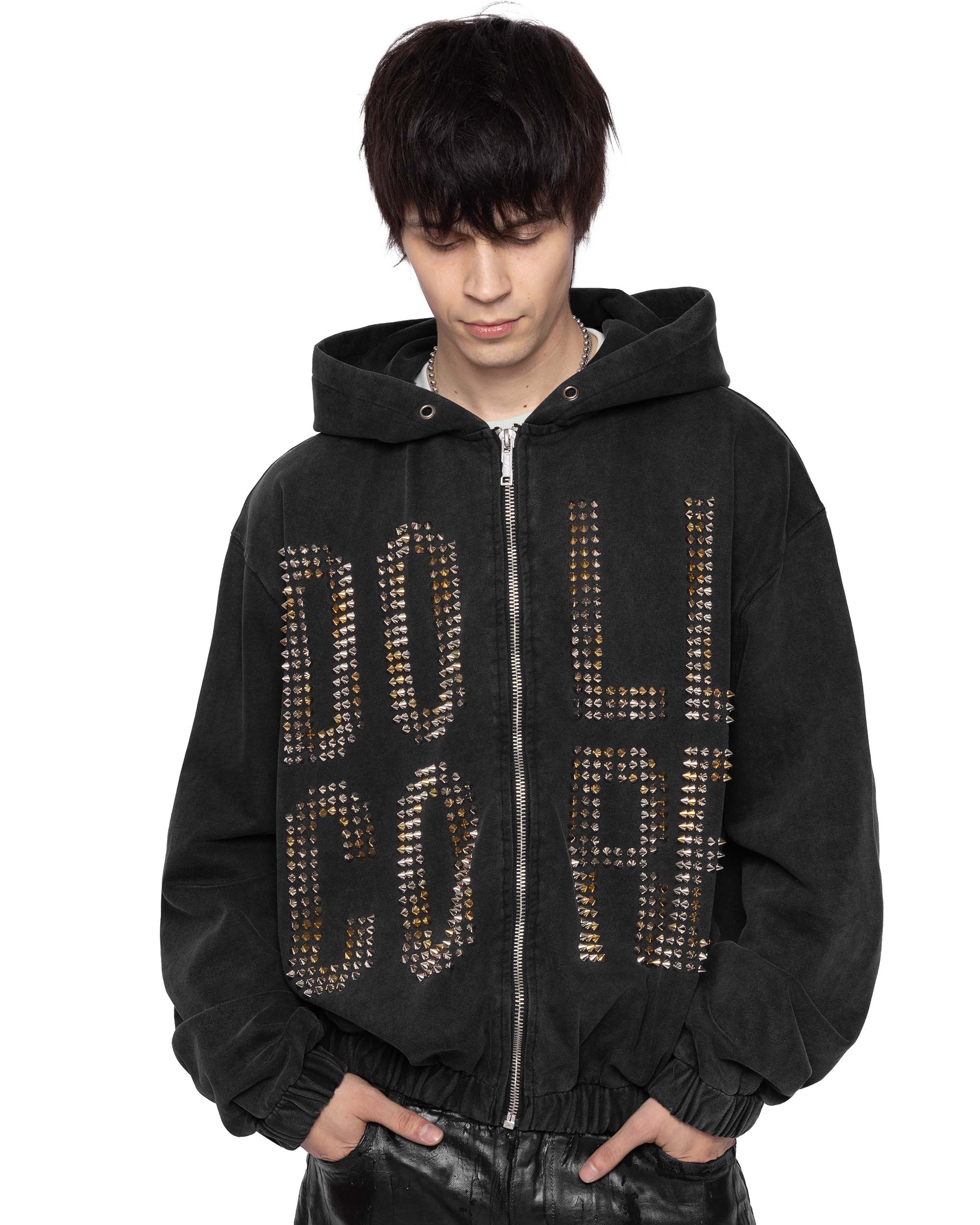 Doll core black spike hoodie