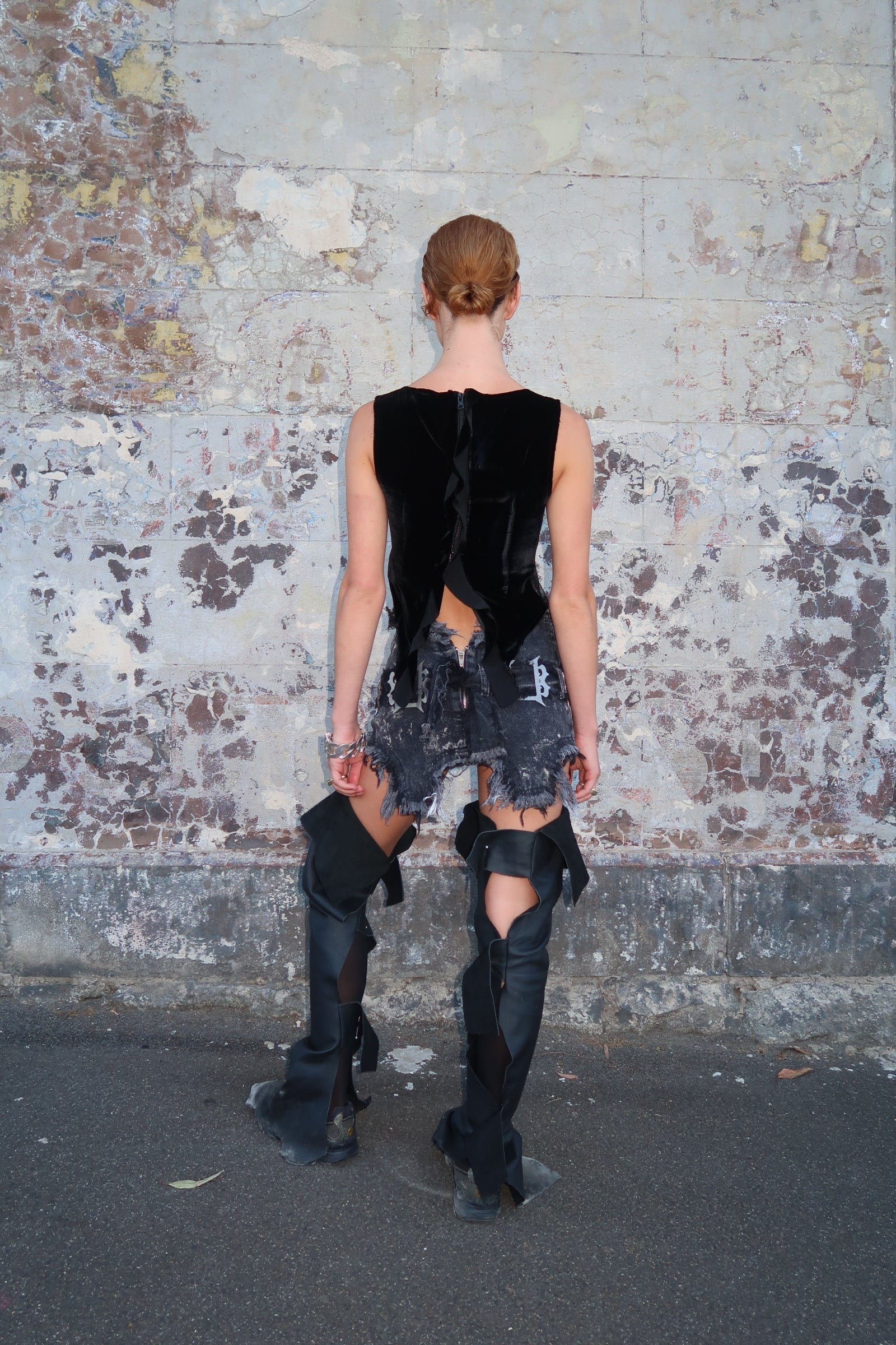 Denim garter skirt