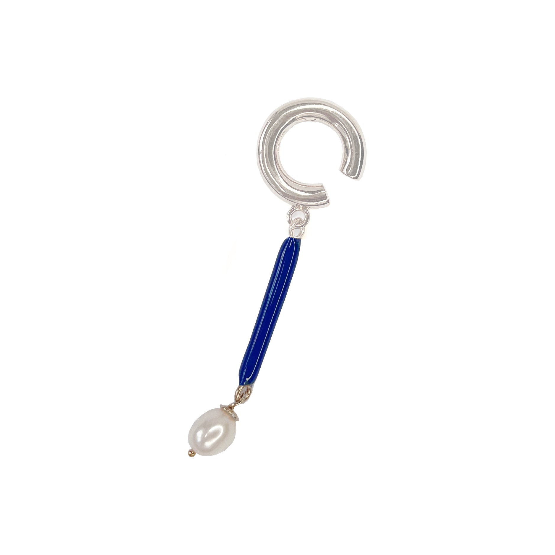 Color bar & pearl ear-cuff silver