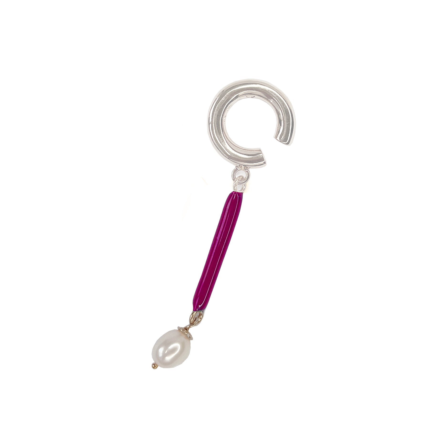 Color bar & pearl ear-cuff silver