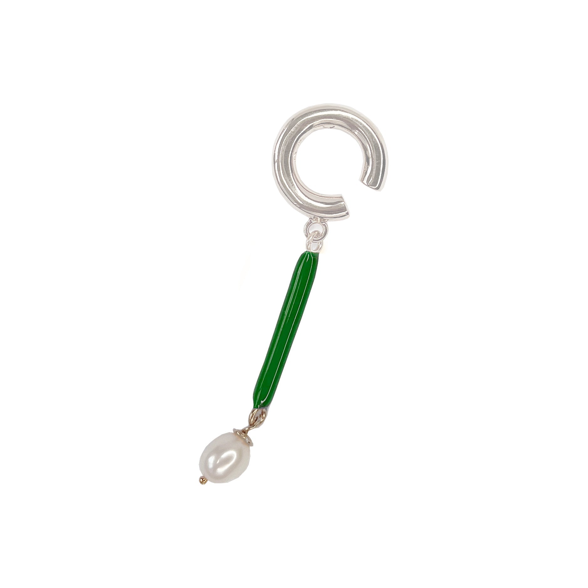 Color bar & pearl ear-cuff silver