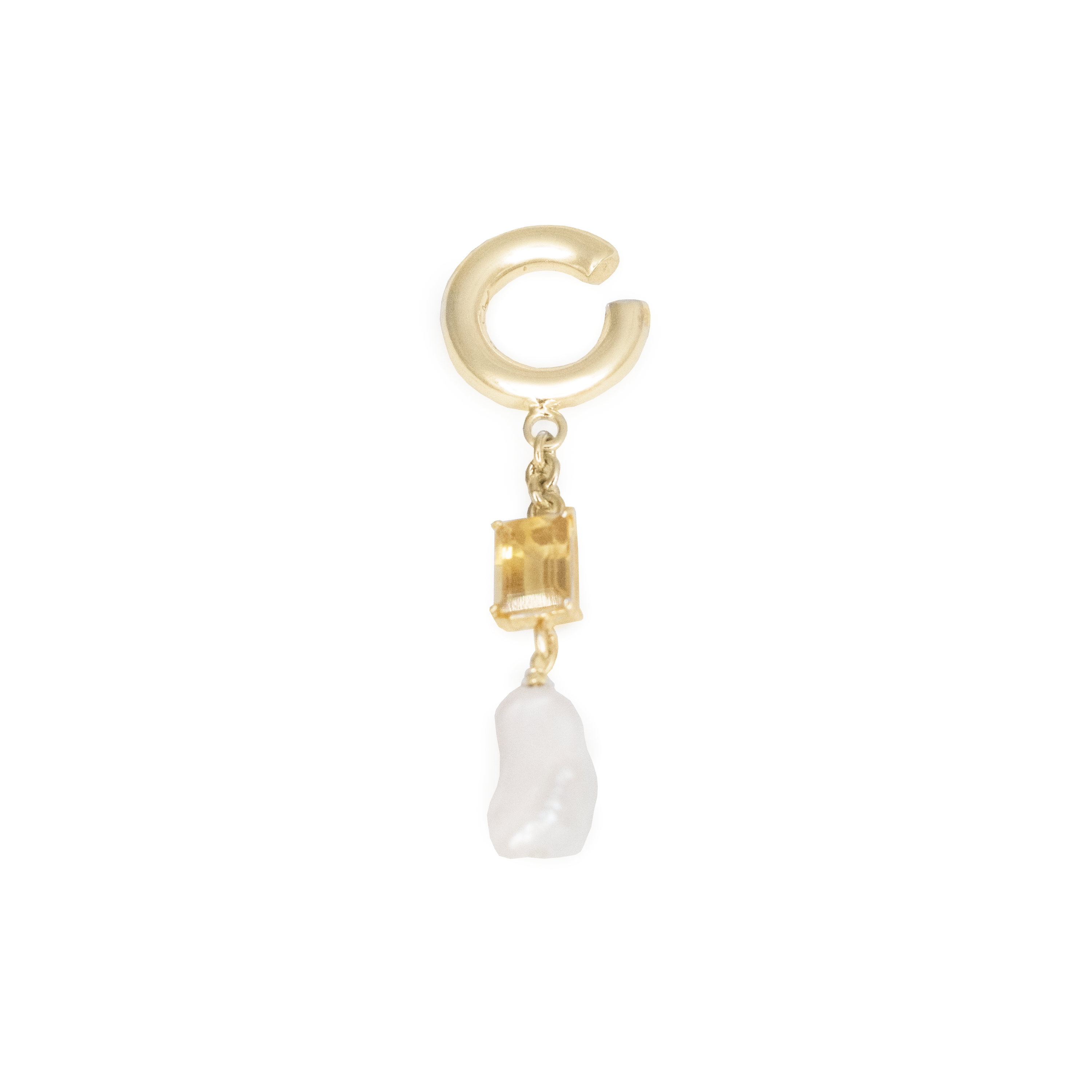 Lemon quartz ear-cuff & pearl