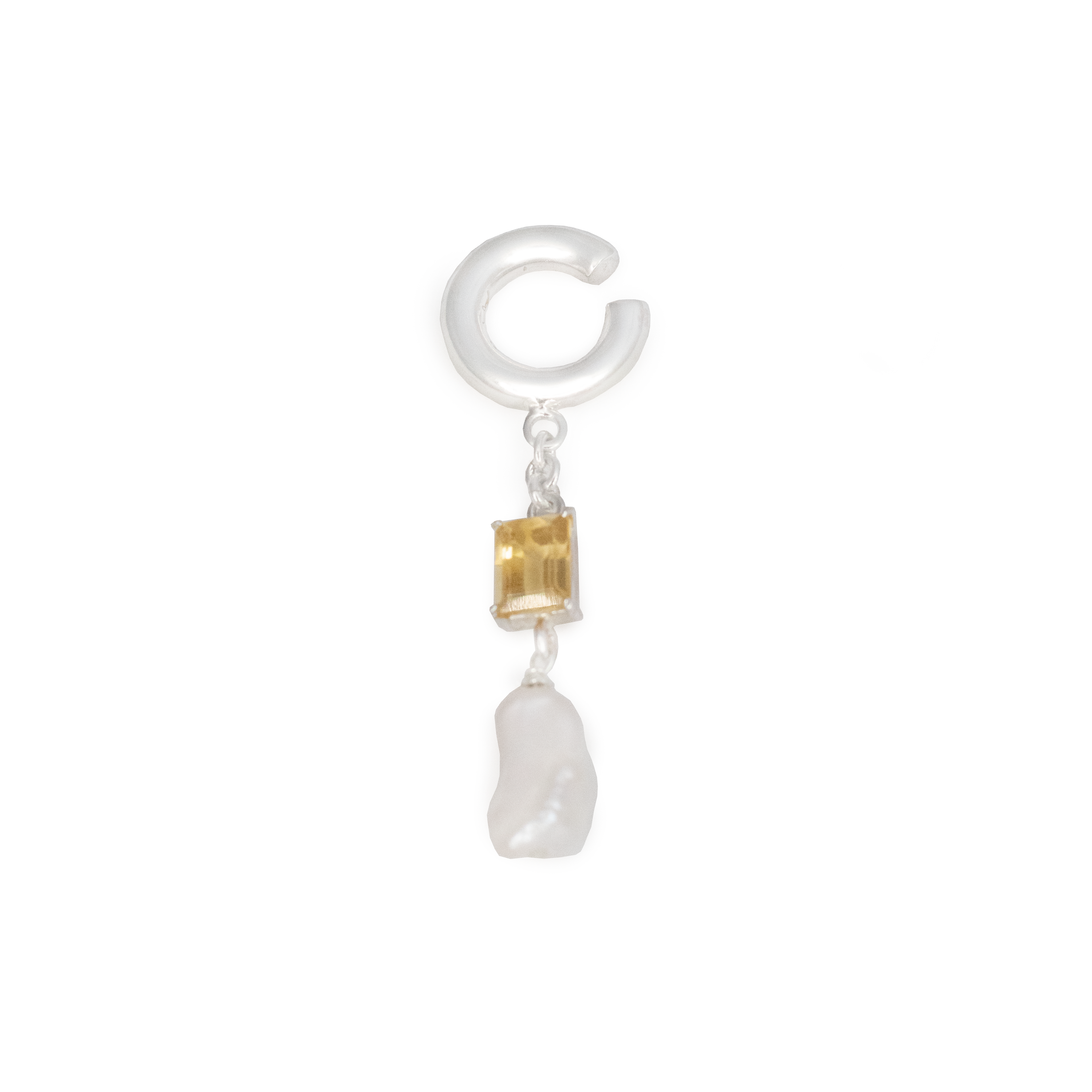 Lemon quartz ear-cuff & pearl