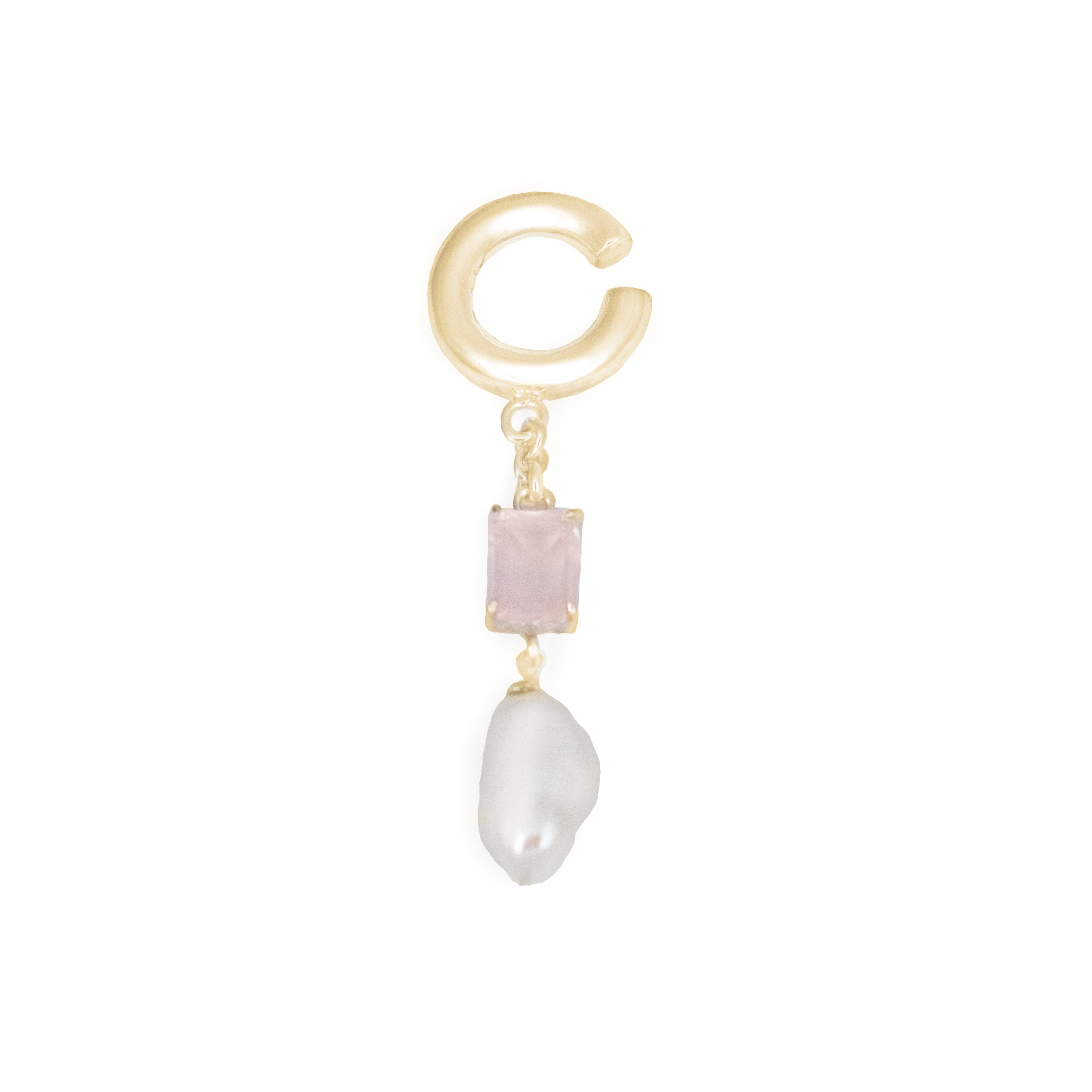Pearl & pink quartz ear-cuff