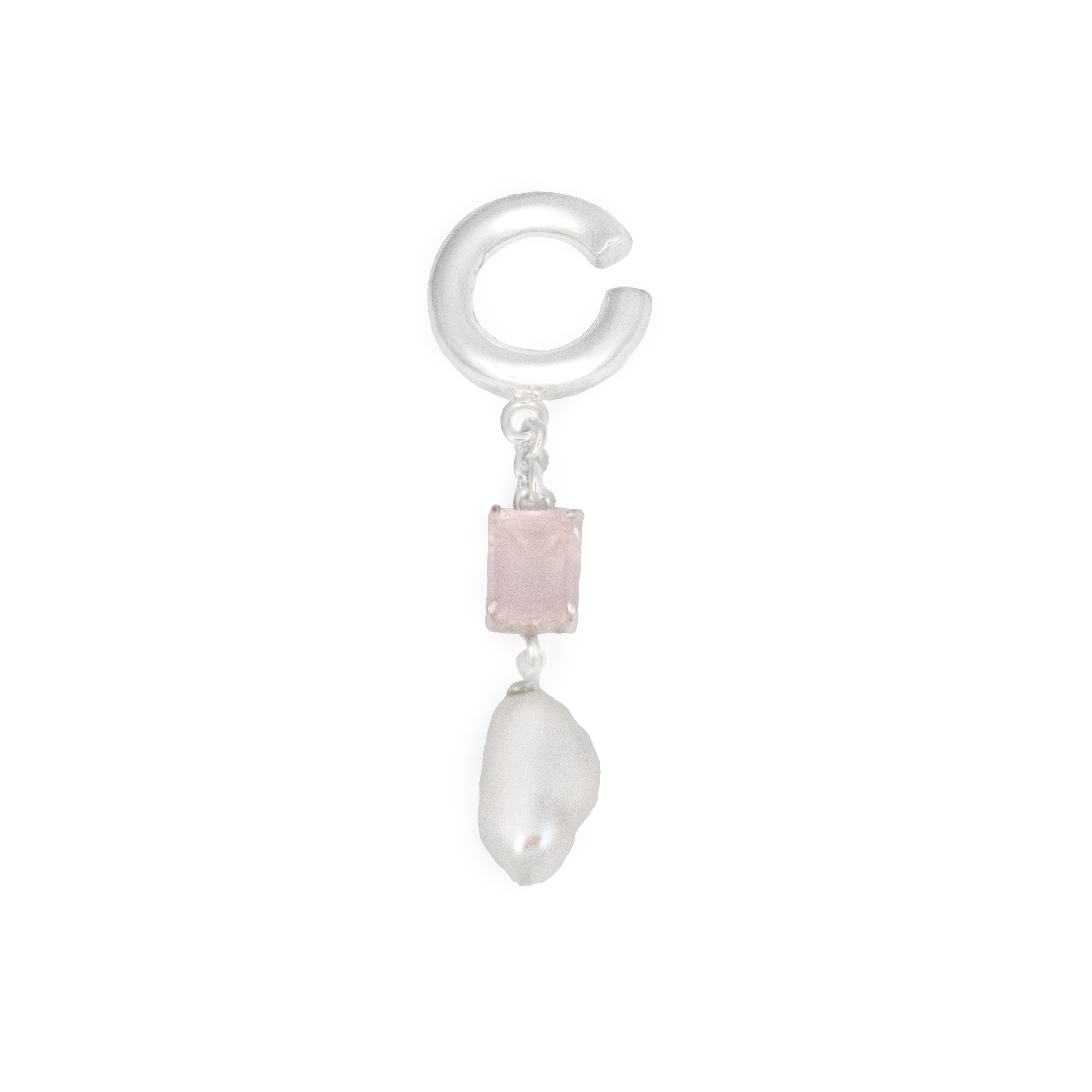 Pearl & pink quartz ear-cuff
