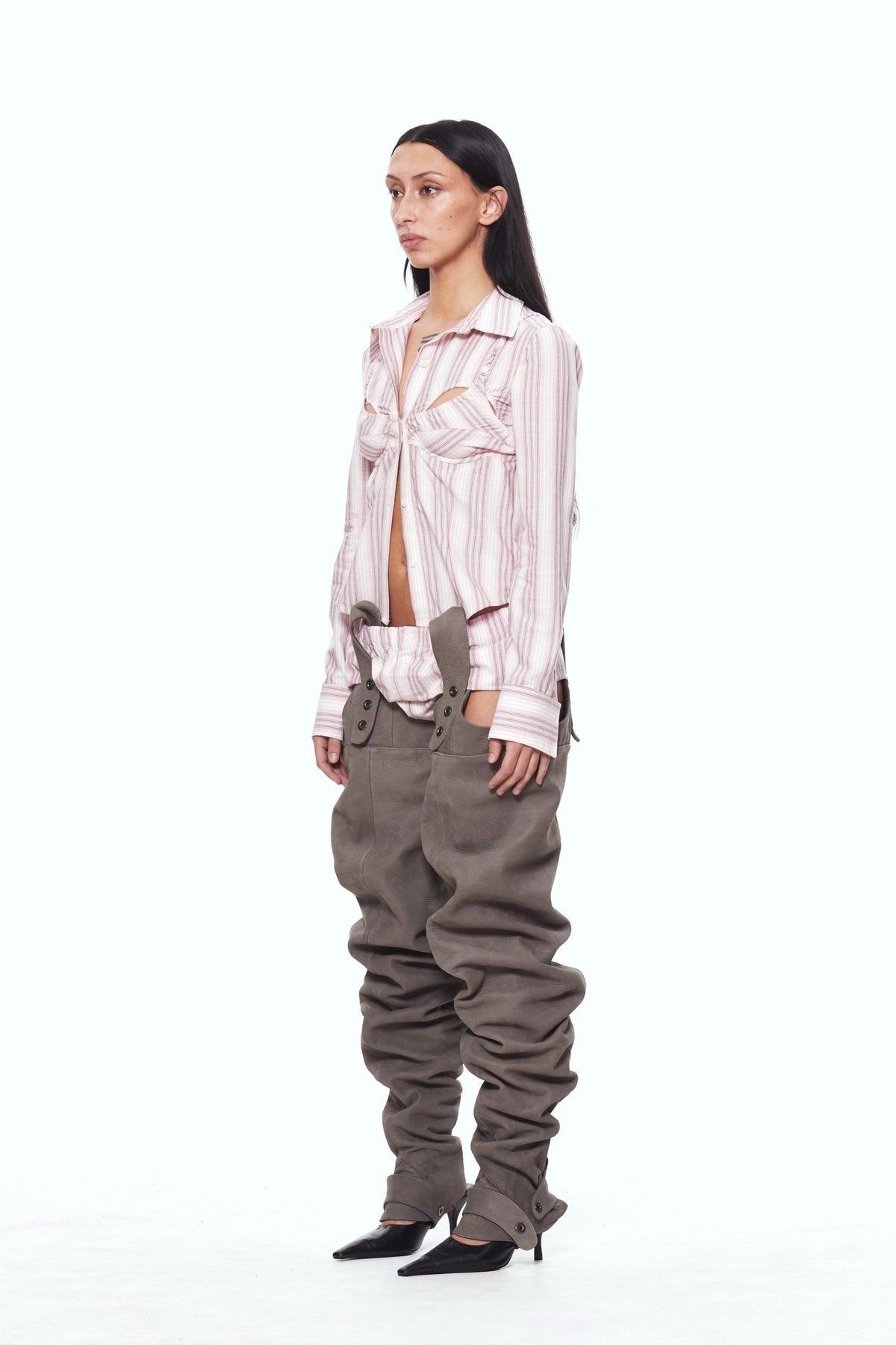 Gray leather gaiters