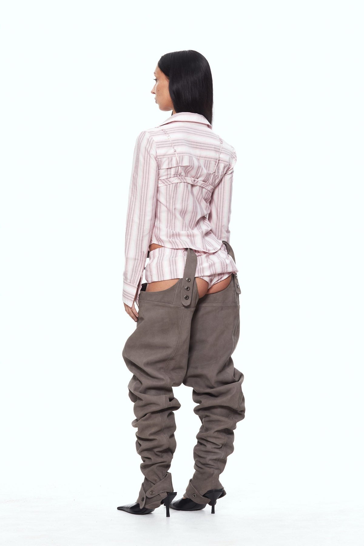 Gray leather gaiters