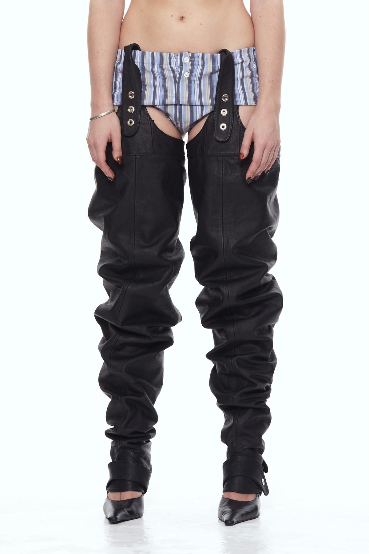 Black leather gaiters
