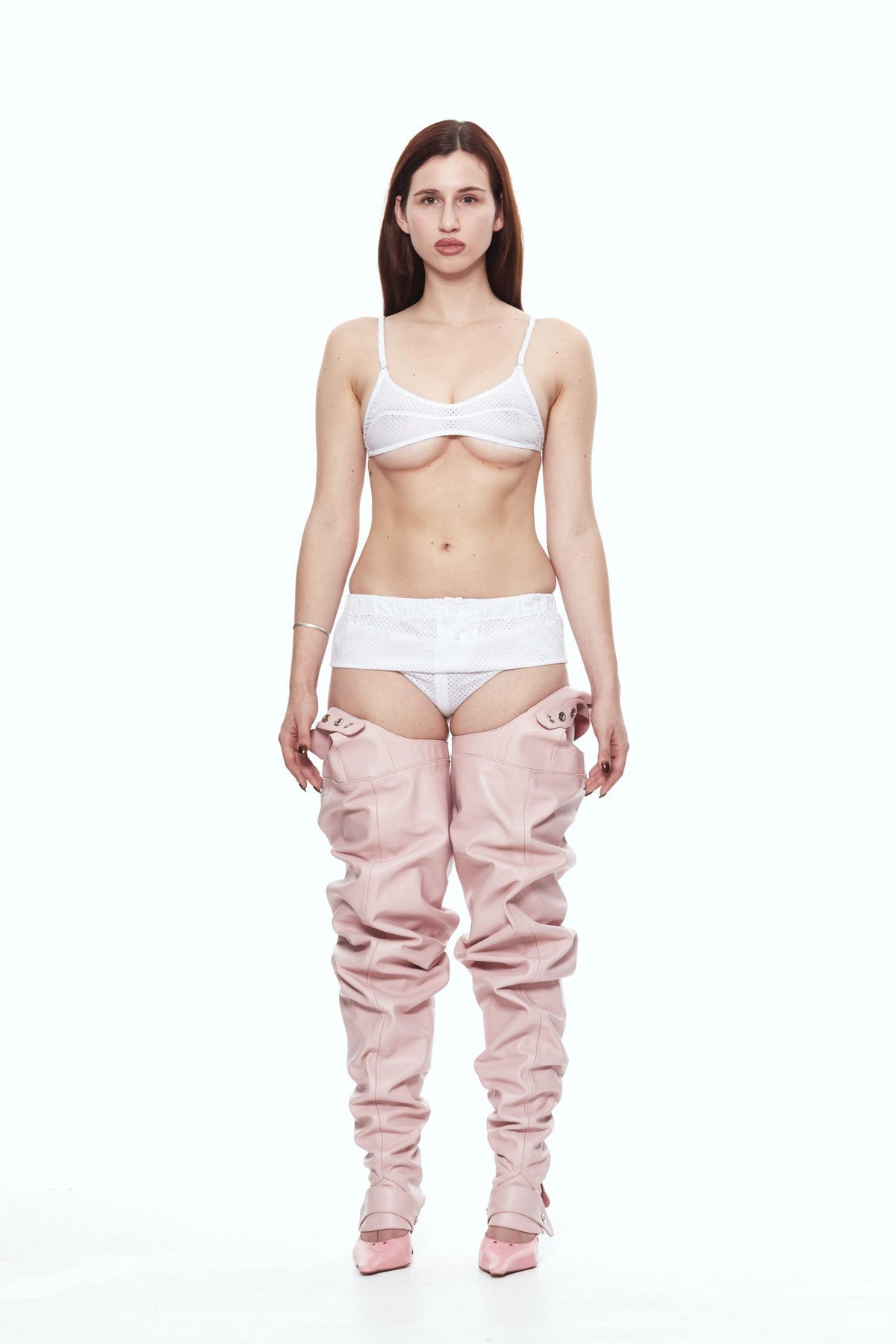 Pink leather gaiters