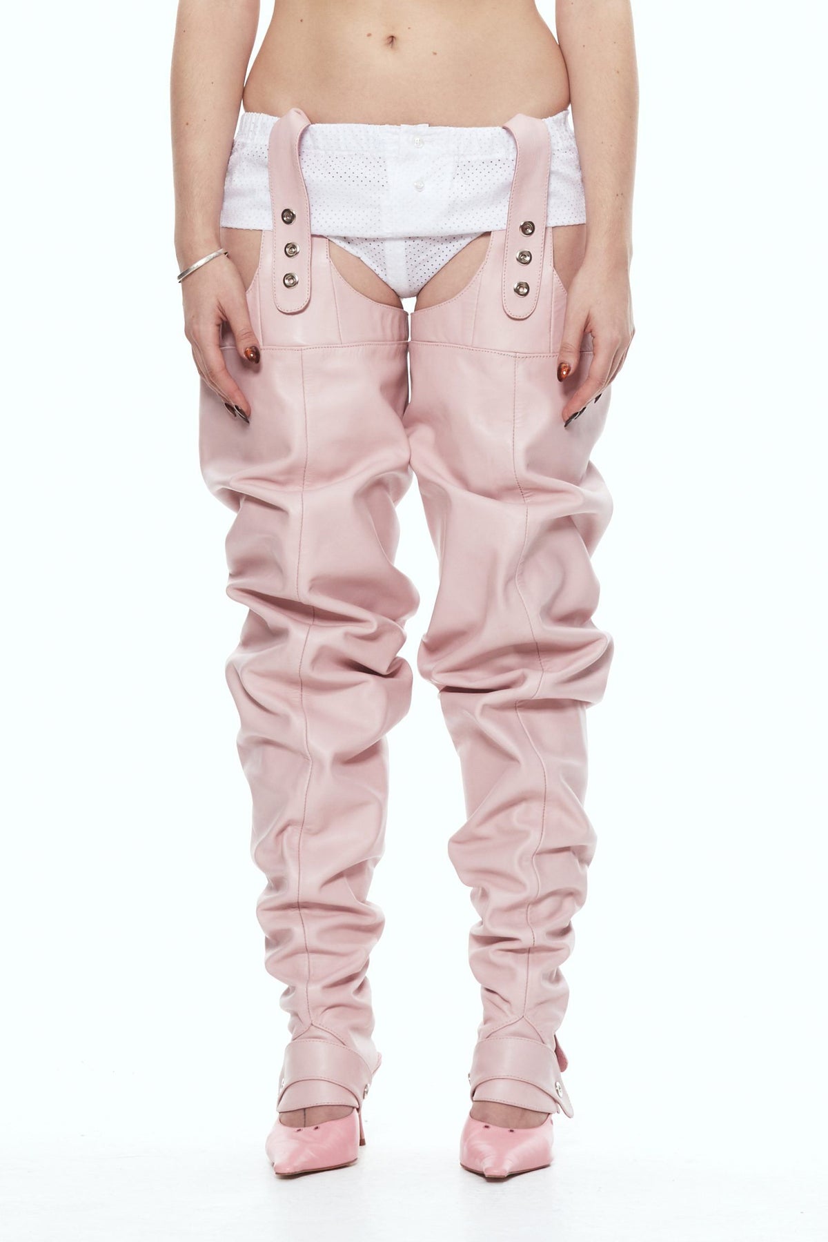 Pink leather gaiters