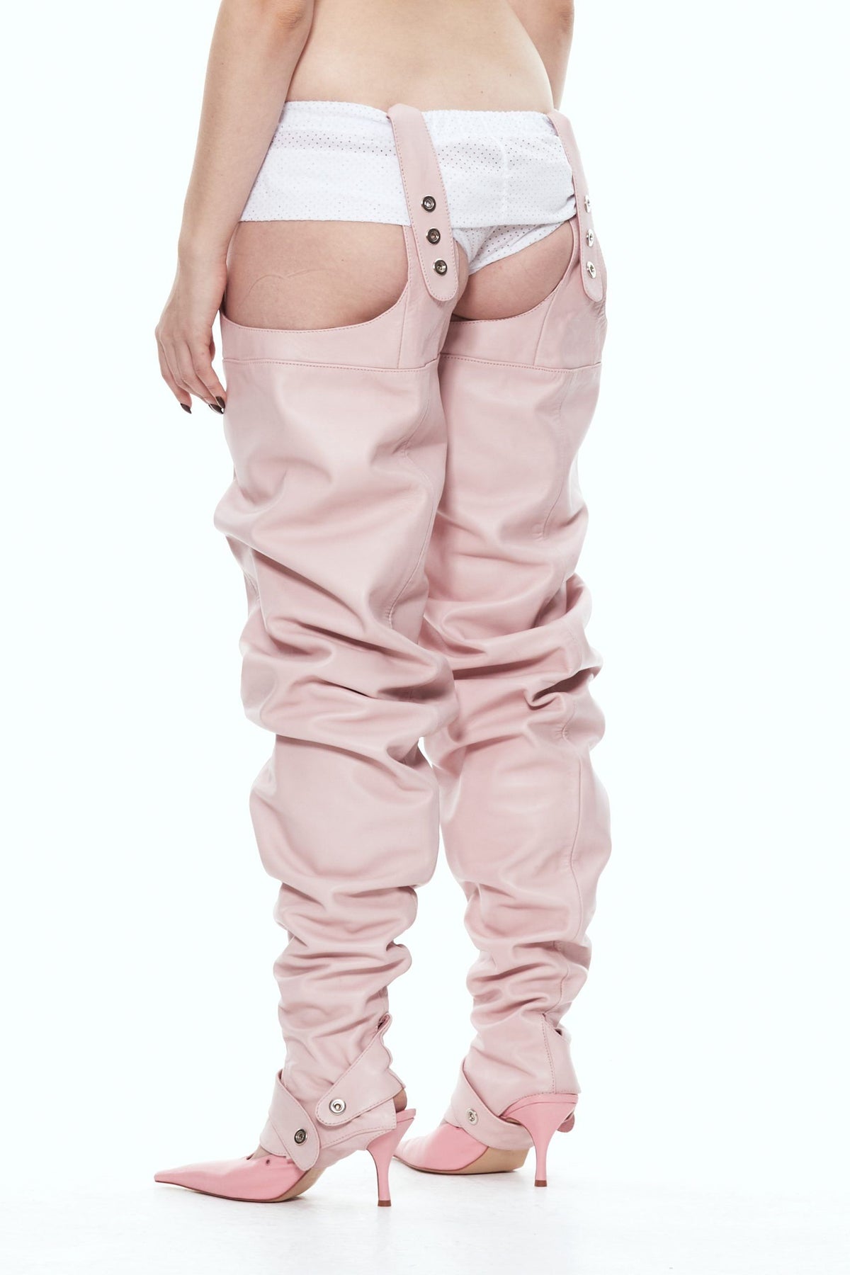 Pink leather gaiters