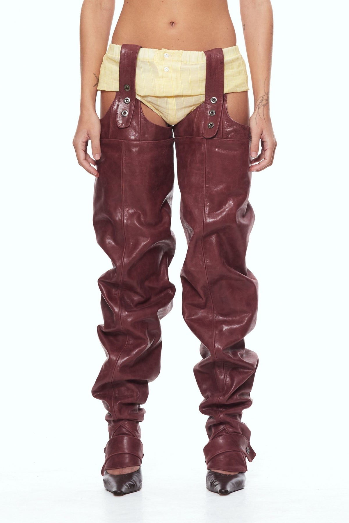 Burgundy leather gaiters