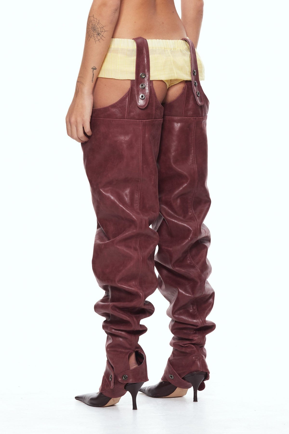 Burgundy leather gaiters