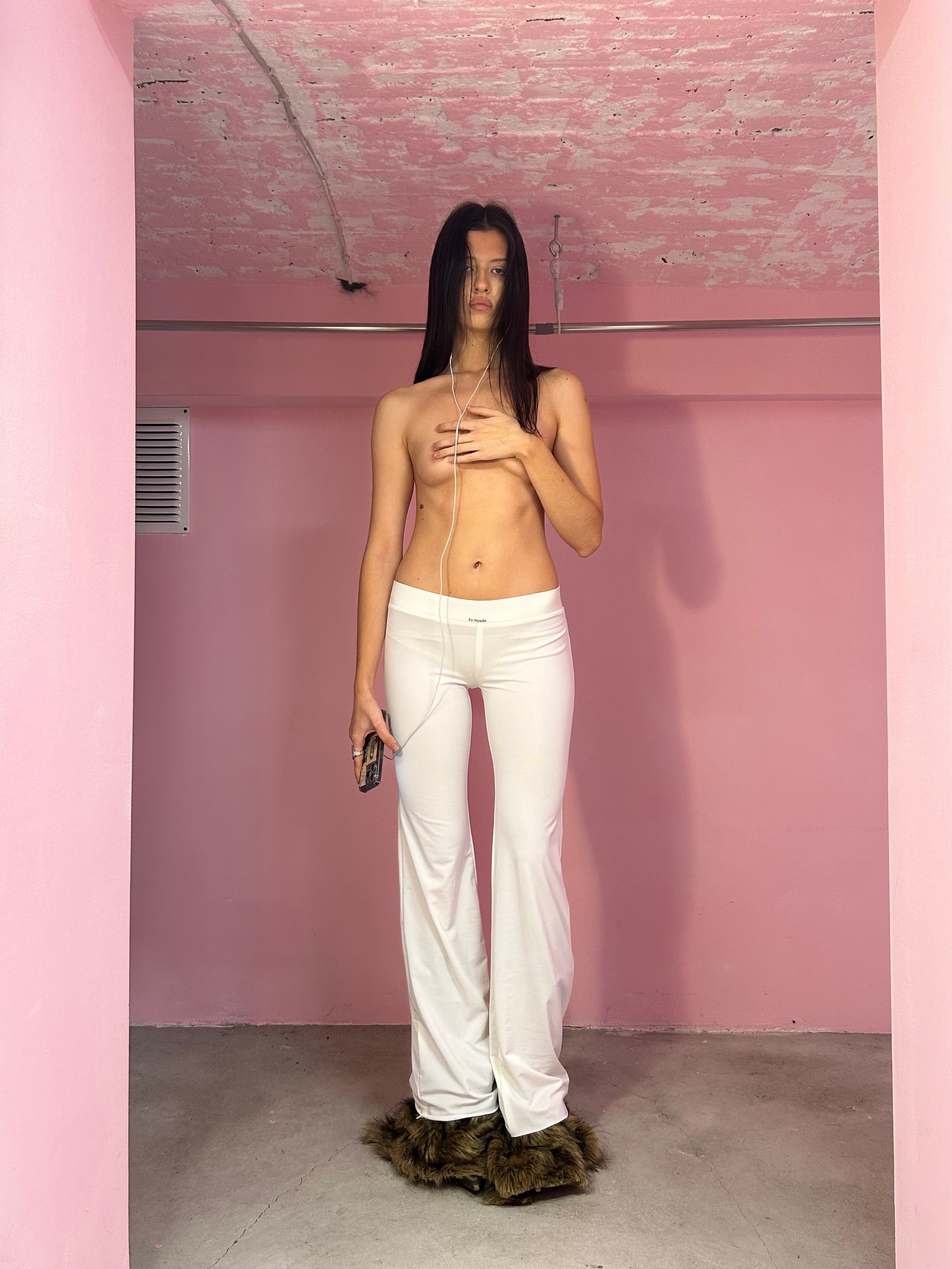 Flared white lounge pants ex-myszka rebirth