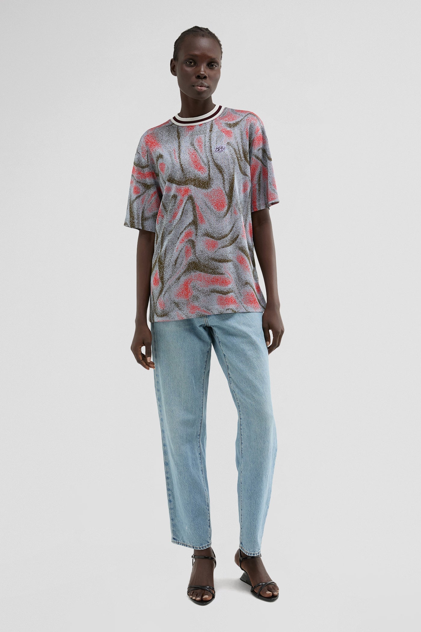 No collar jacquard t - sky orange