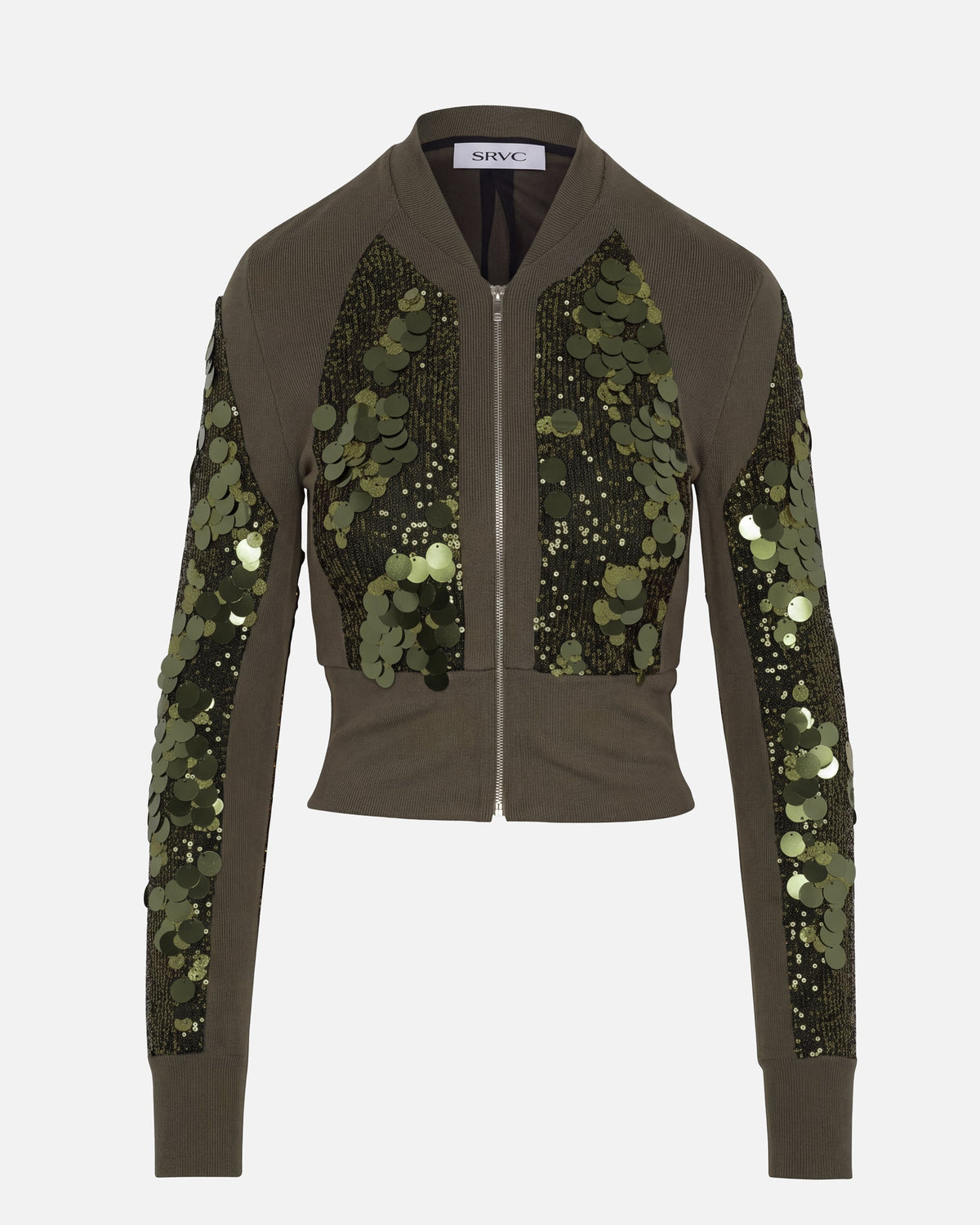 Sequin zipped longsleeve military green