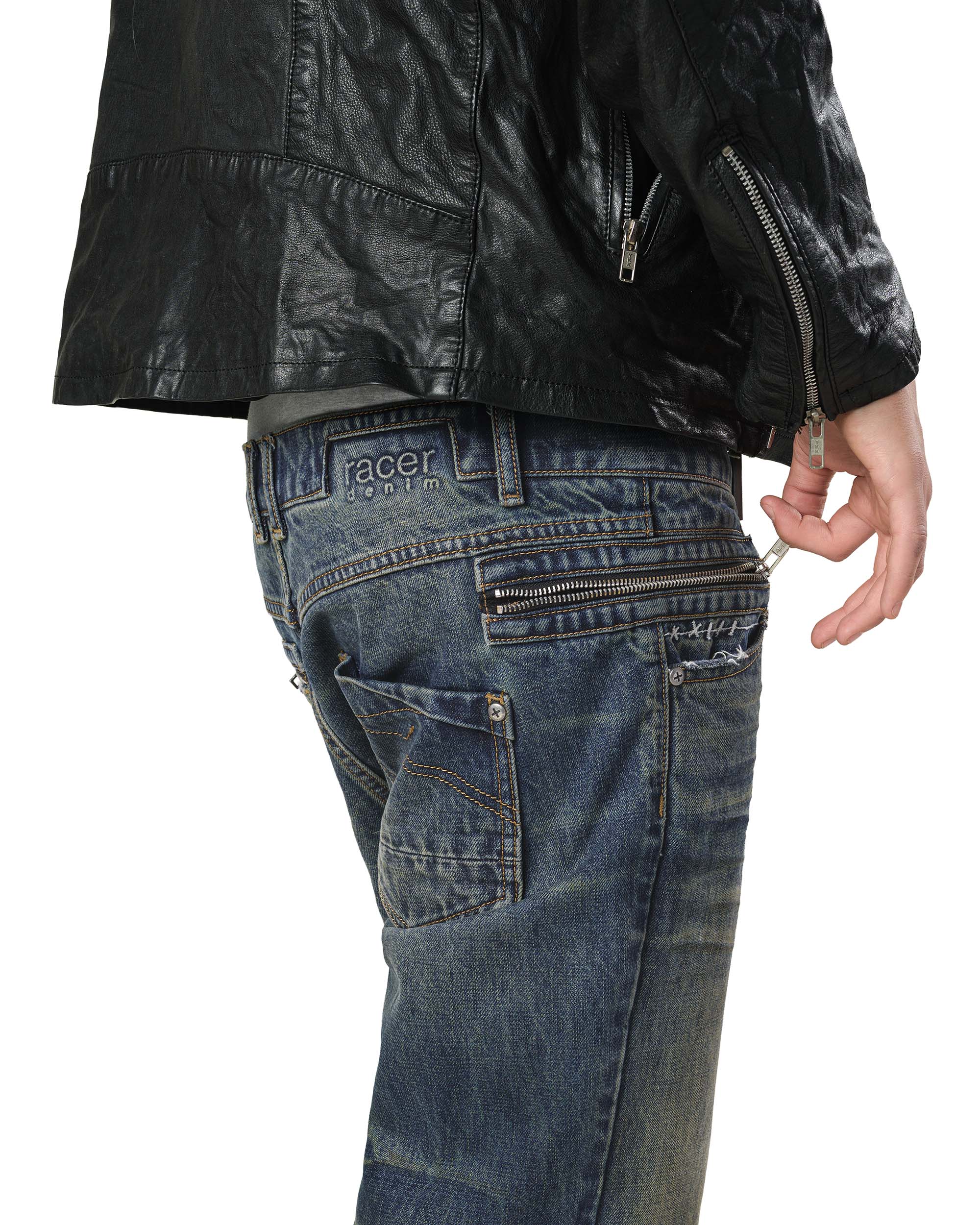 Dark stacked denim
