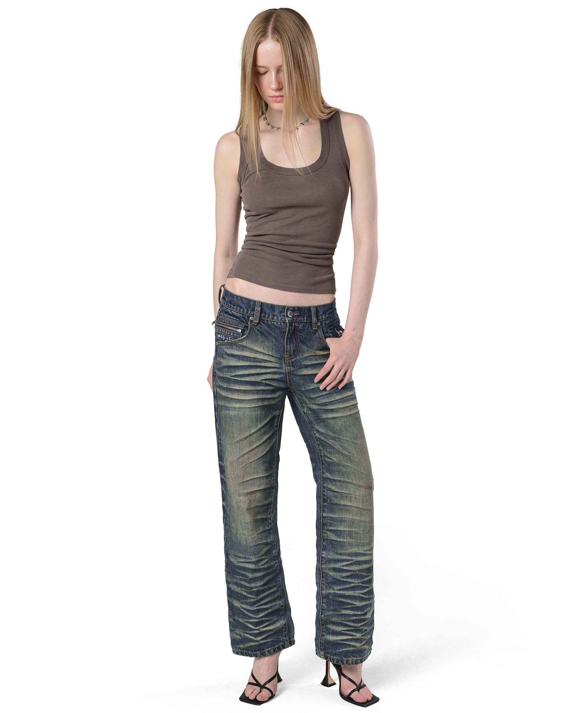 Dark stacked denim