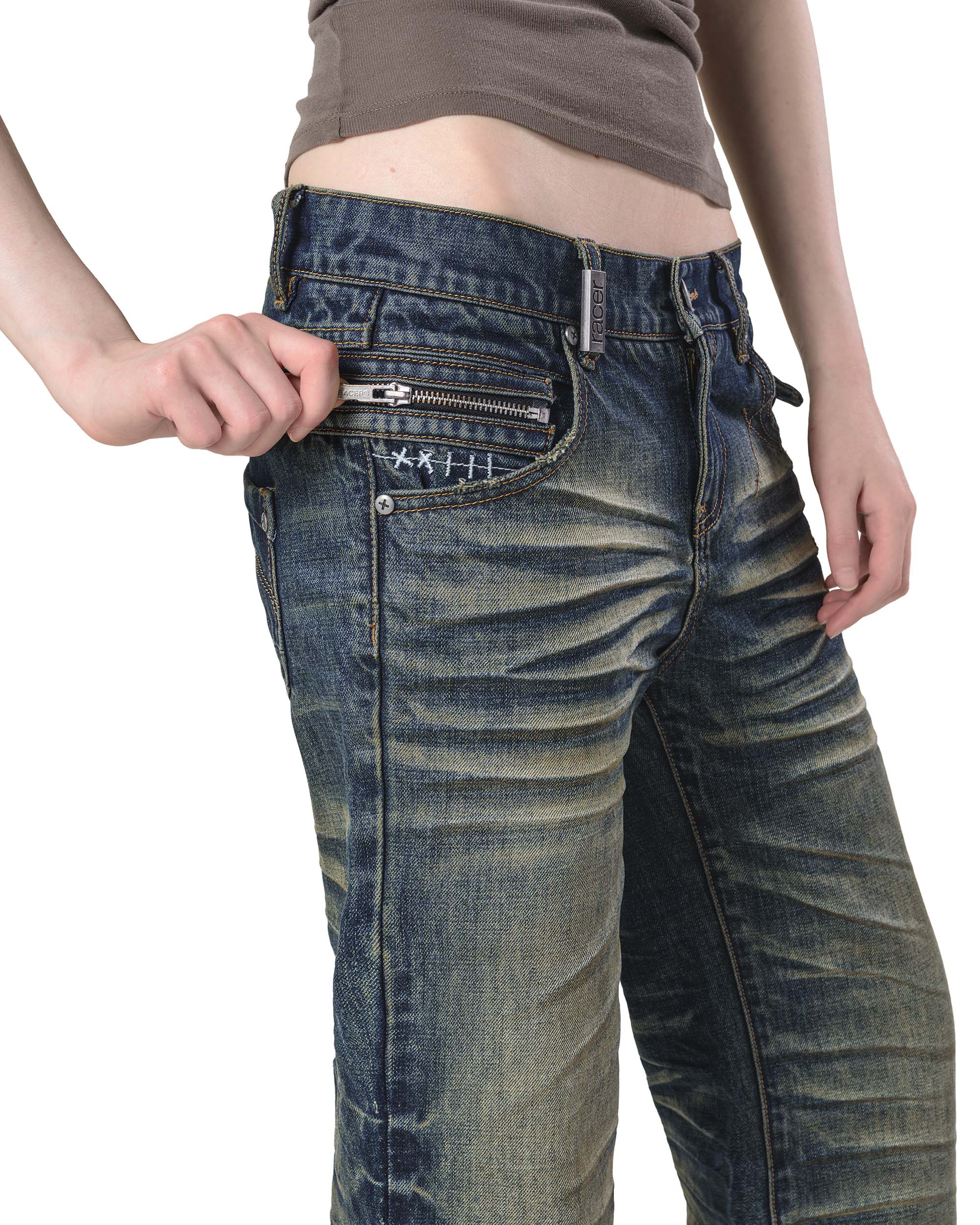 Dark stacked denim