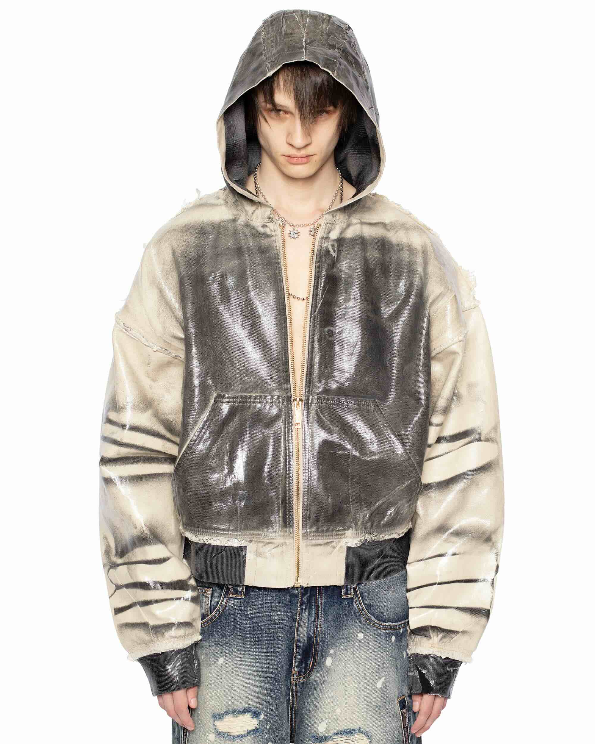 Beige waxed bomber