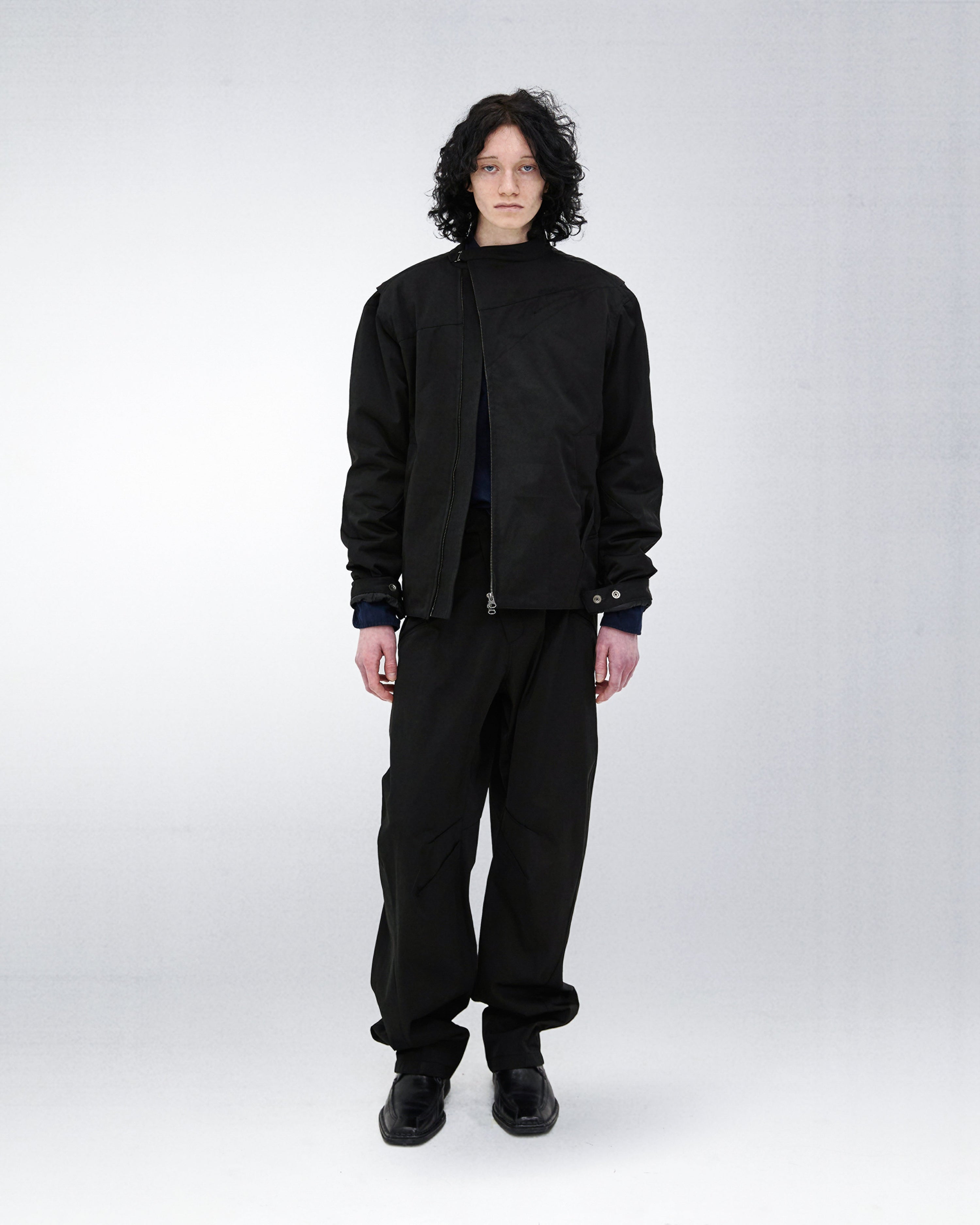 Asymmetric trucker jacket