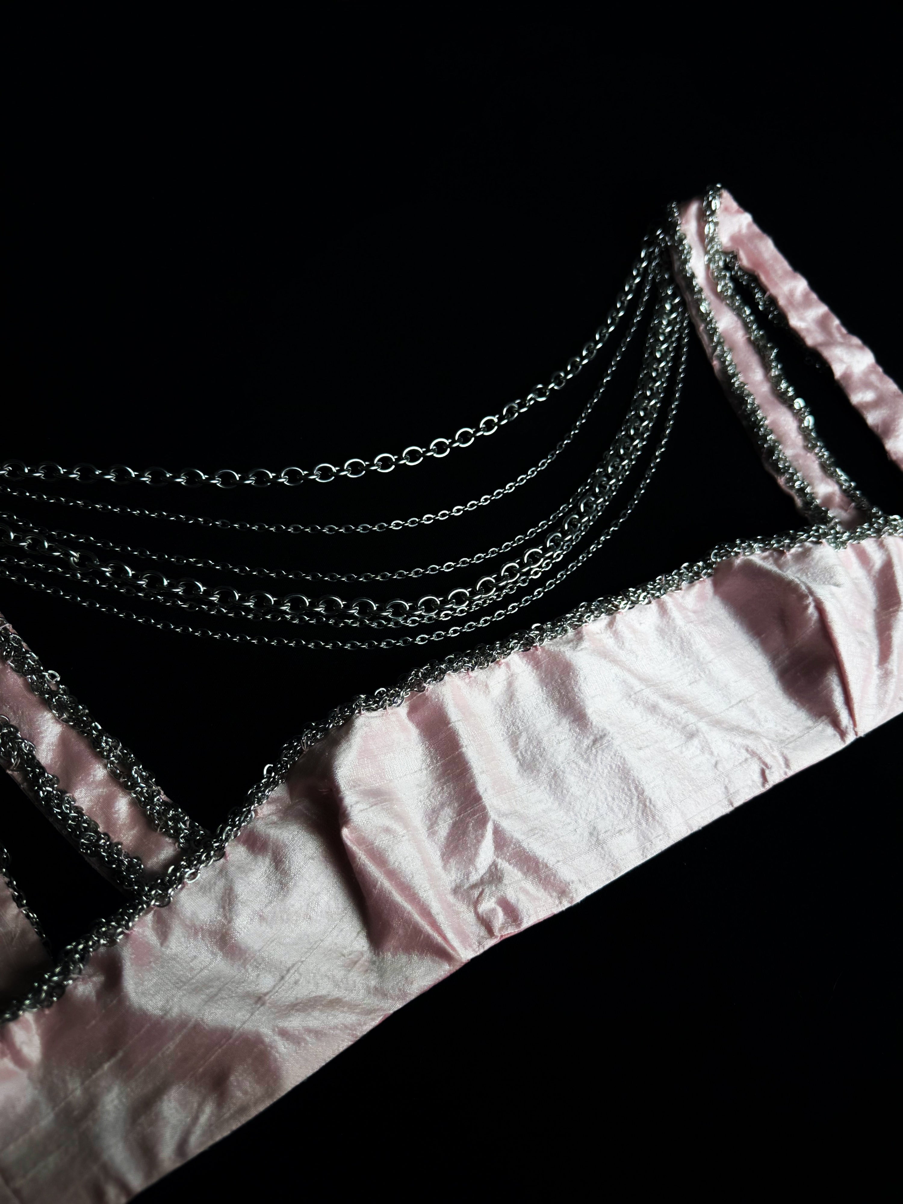 Embroidered silk chain top