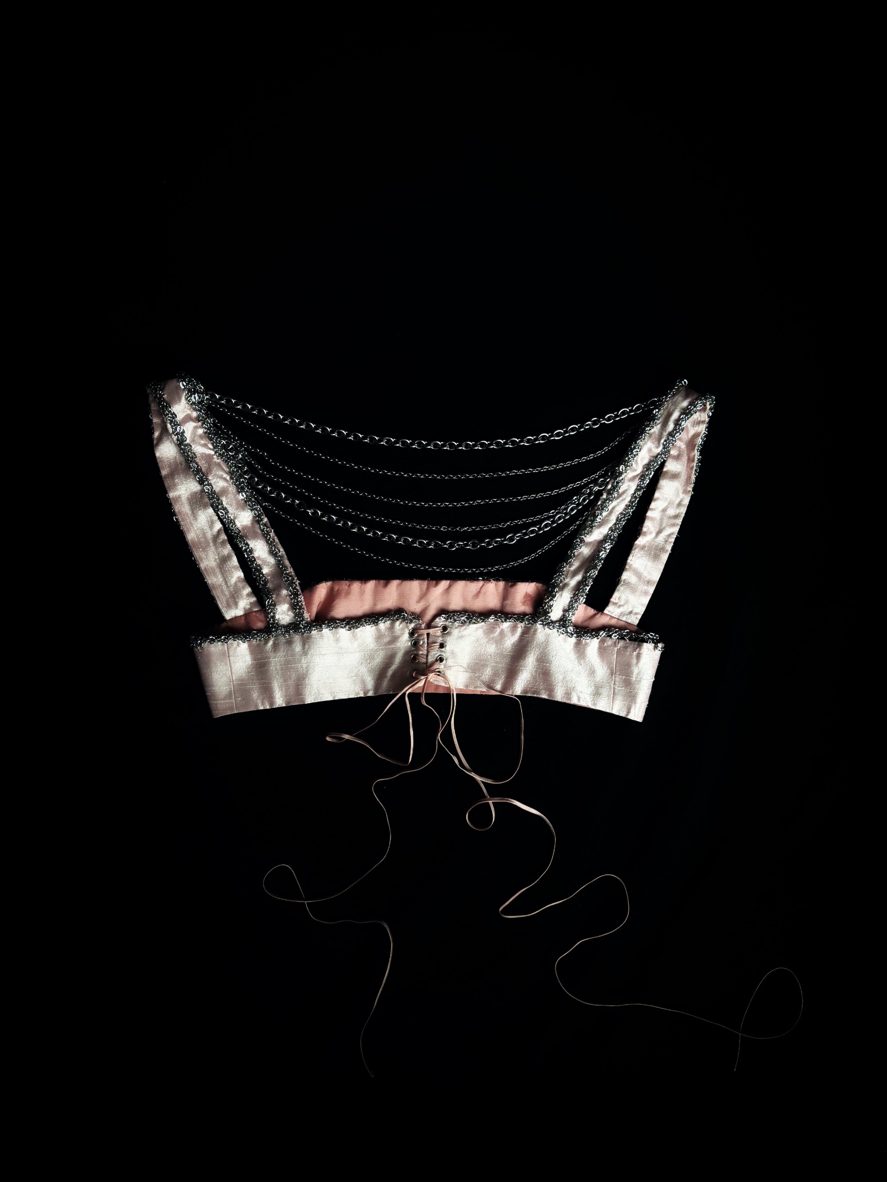 Embroidered silk chain top