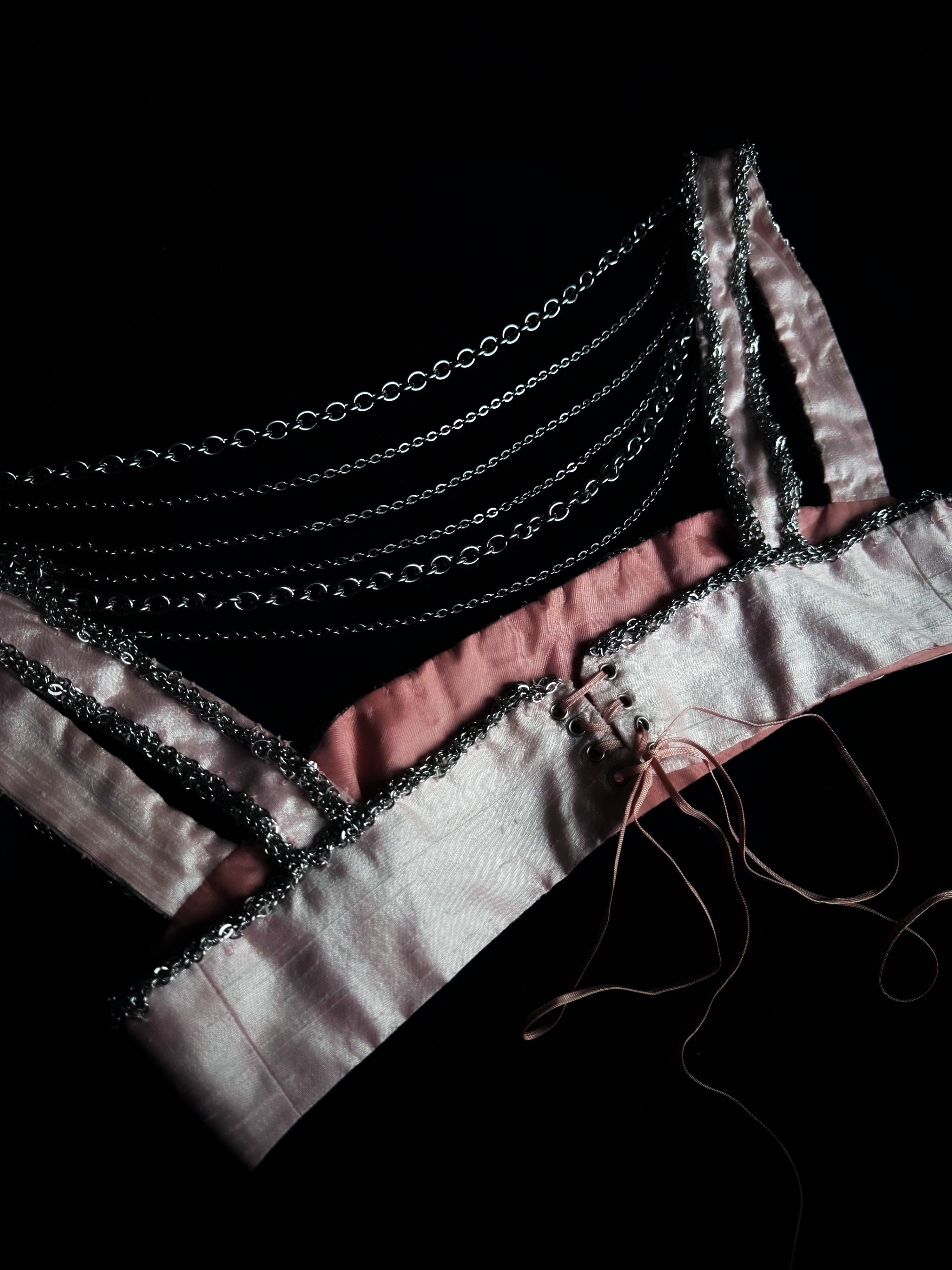 Embroidered silk chain top