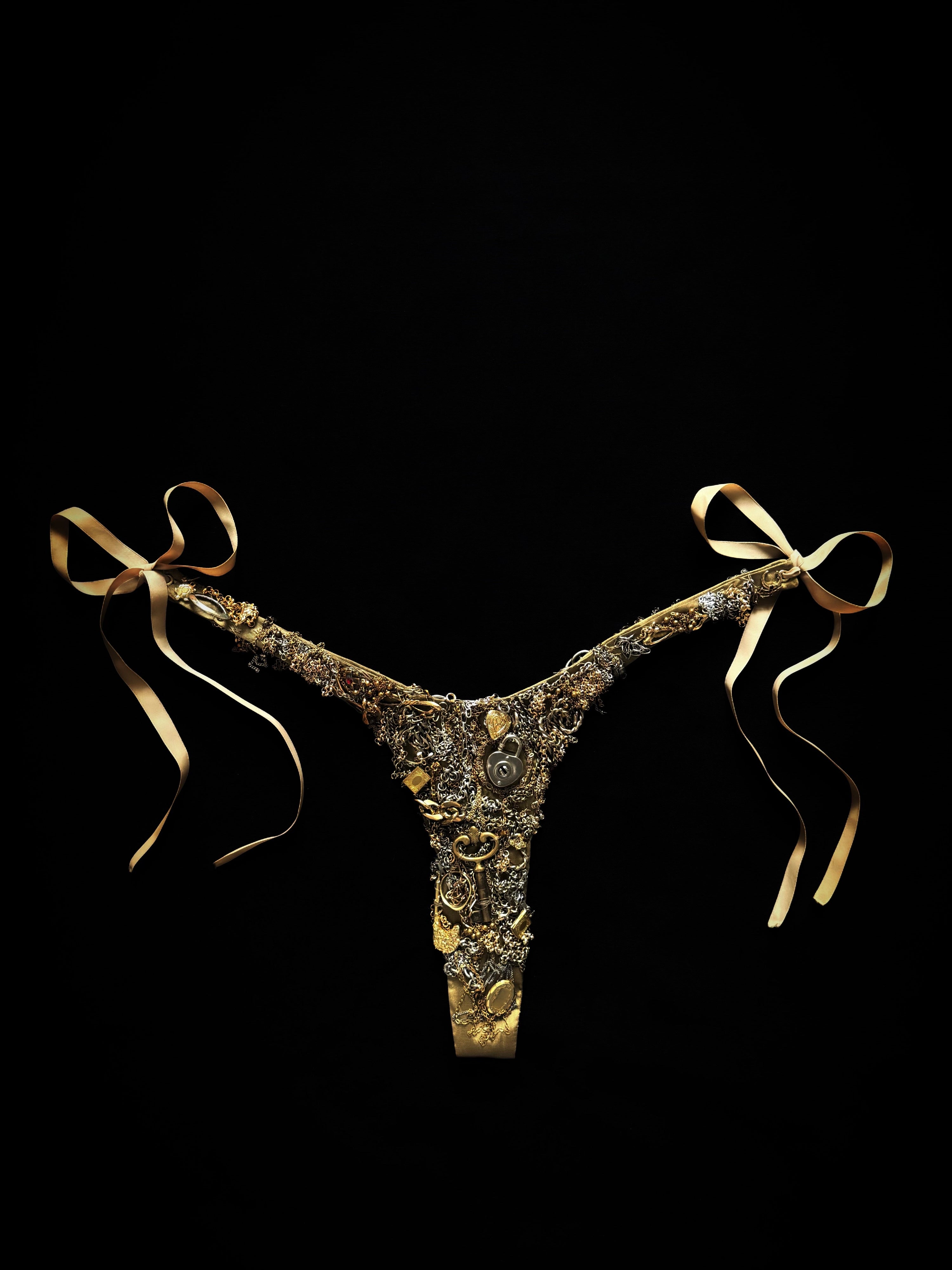 Embroidered silk thong