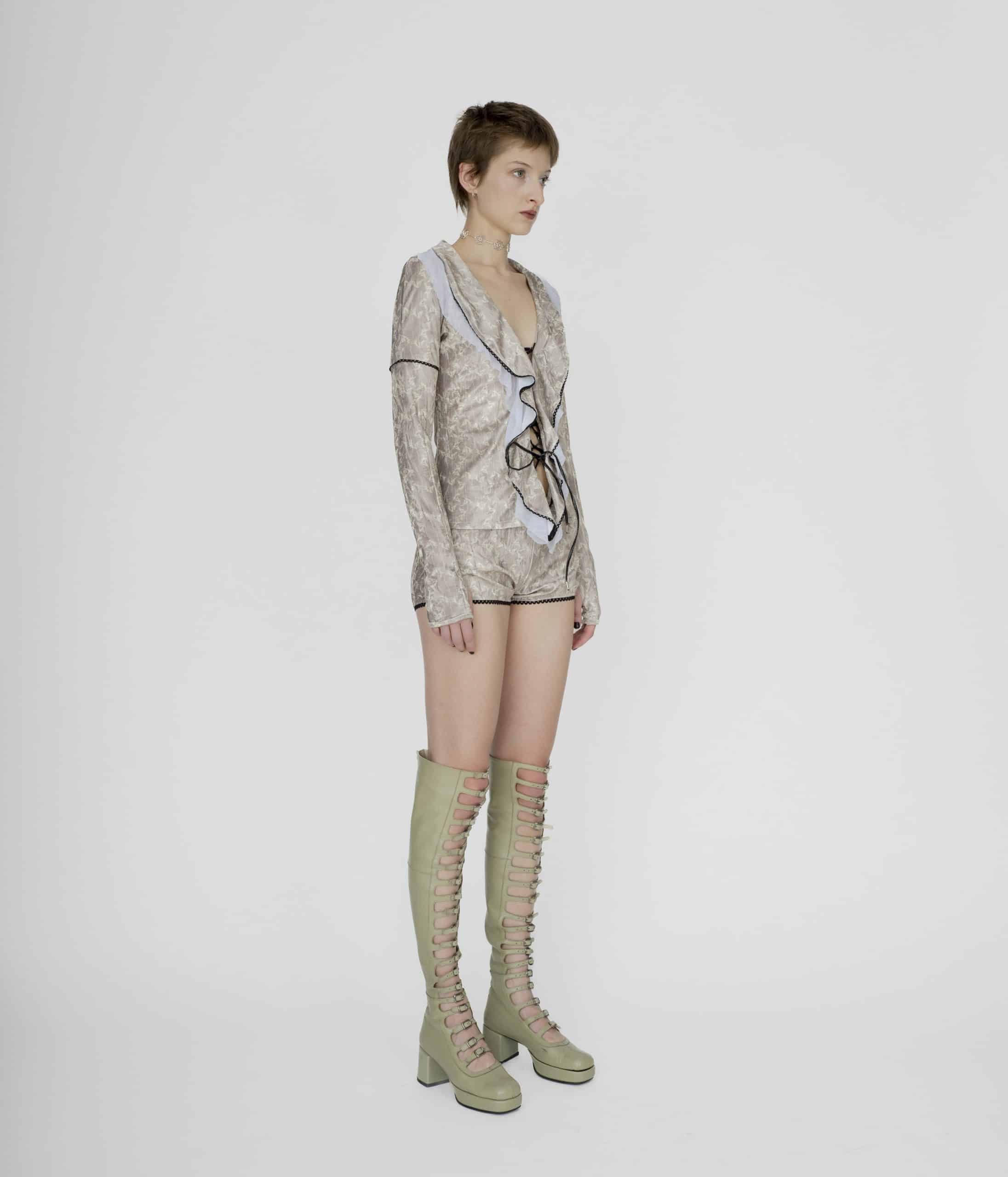 Lace up symbolic beige blouse