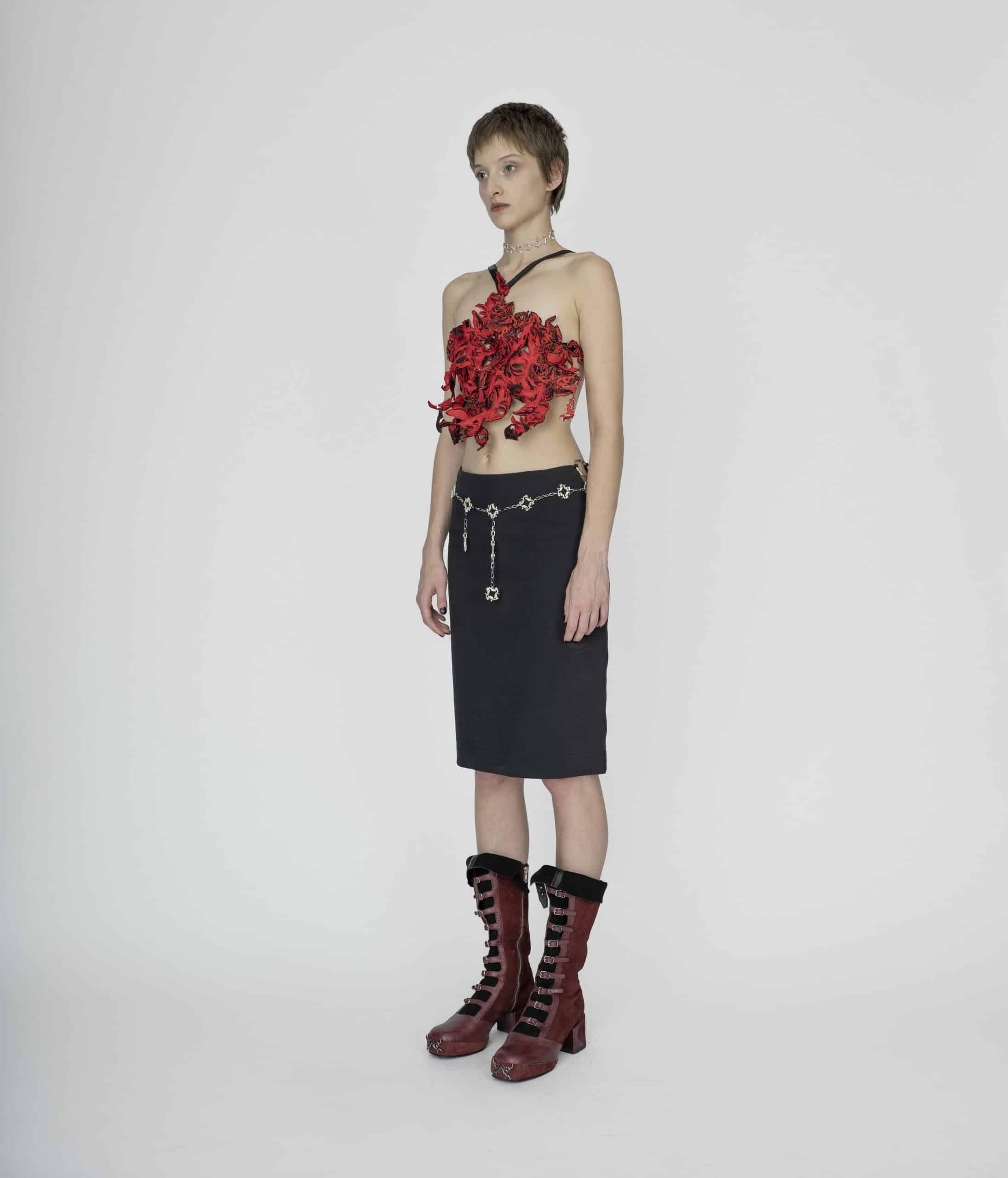 Symbolic red apron corset