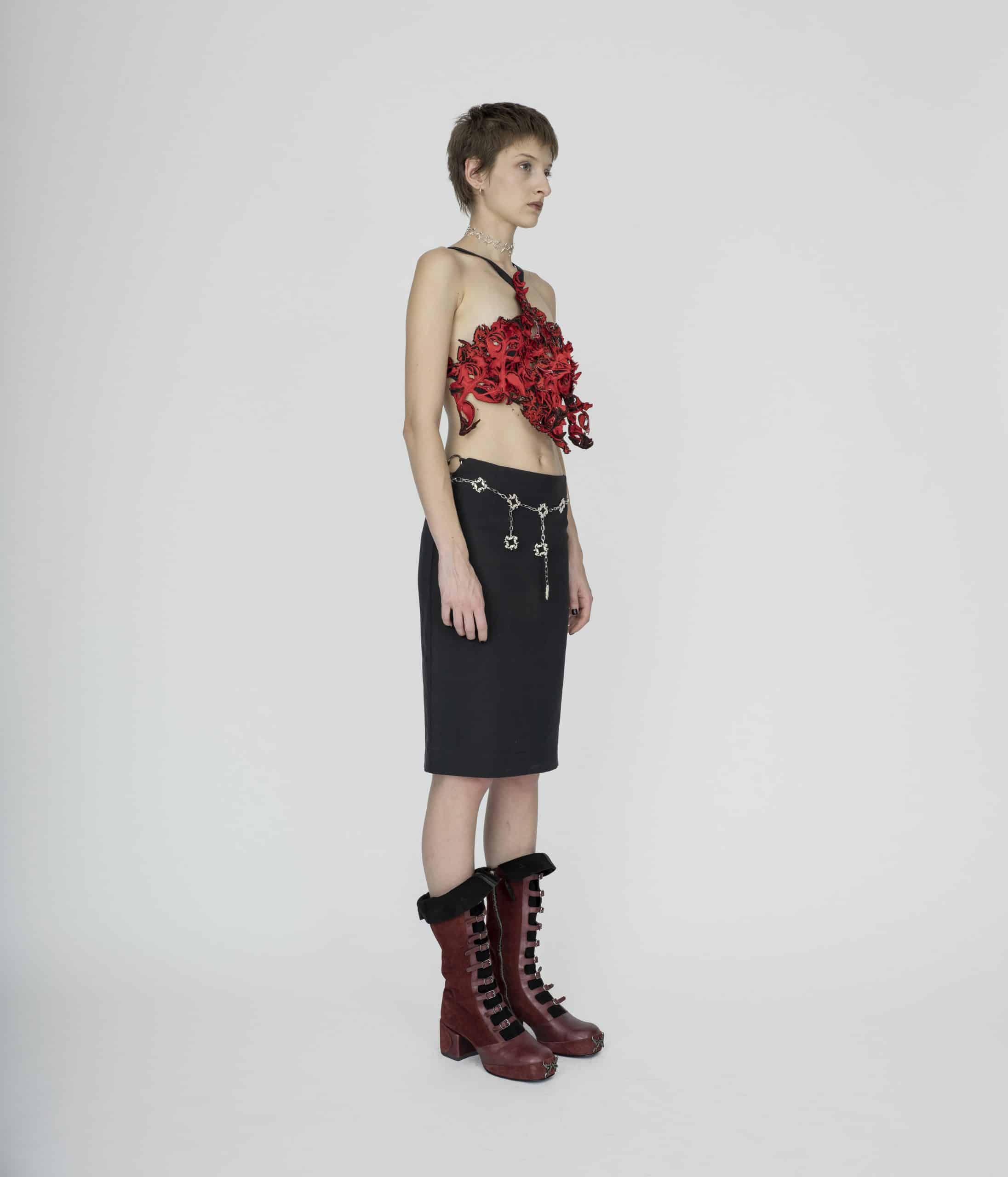 Symbolic red apron corset