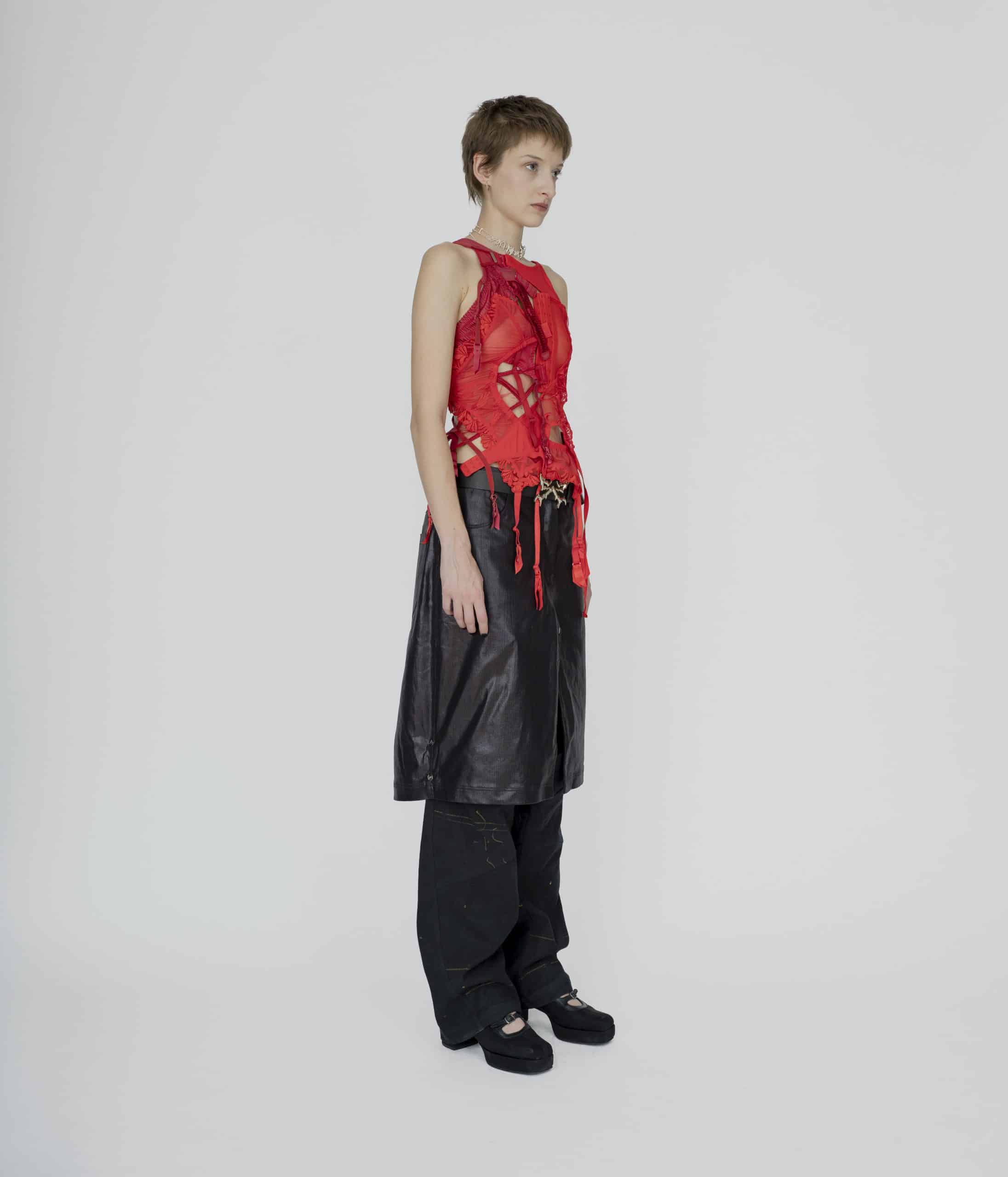 Deconstructed red bra top