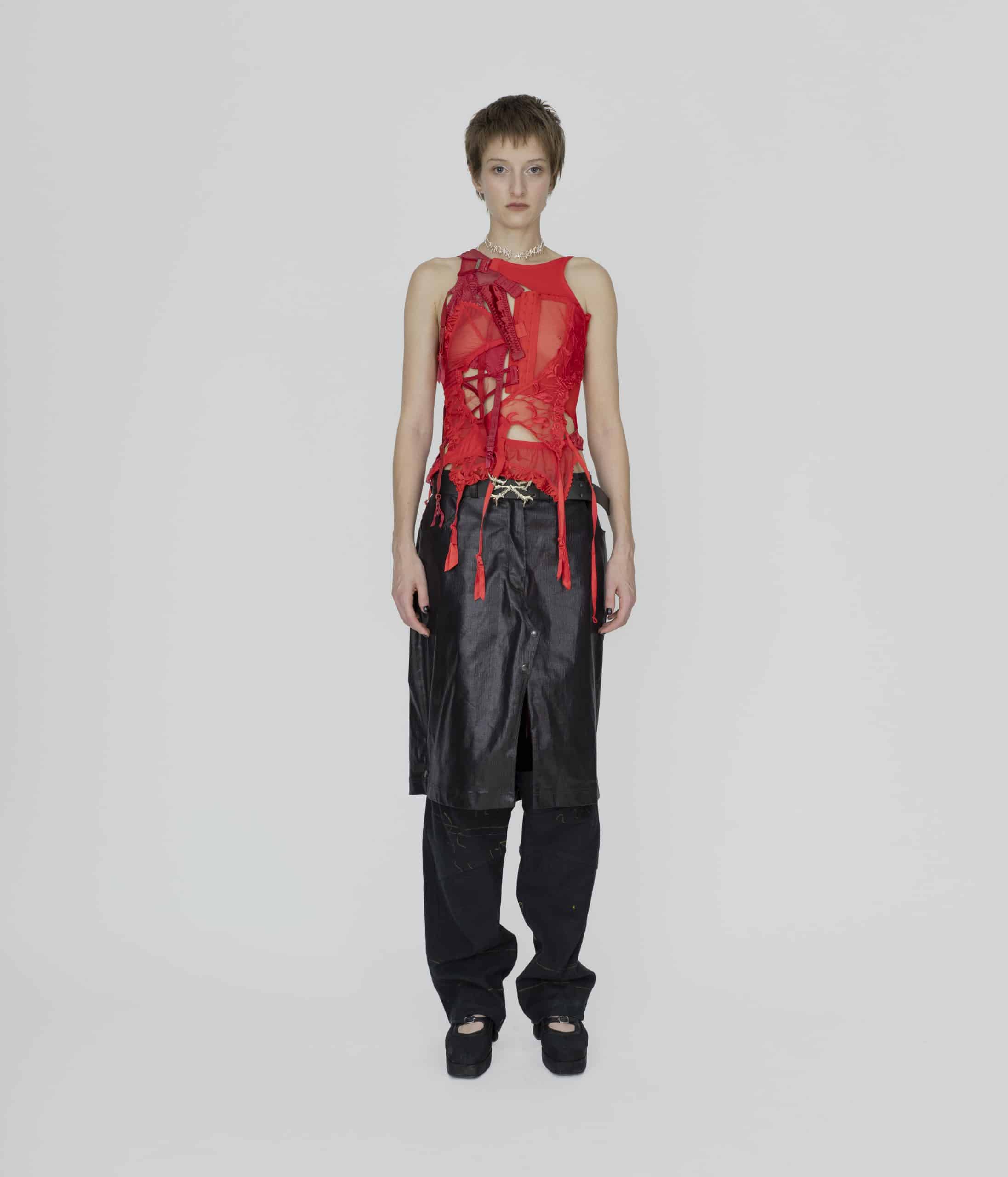 Deconstructed red bra top