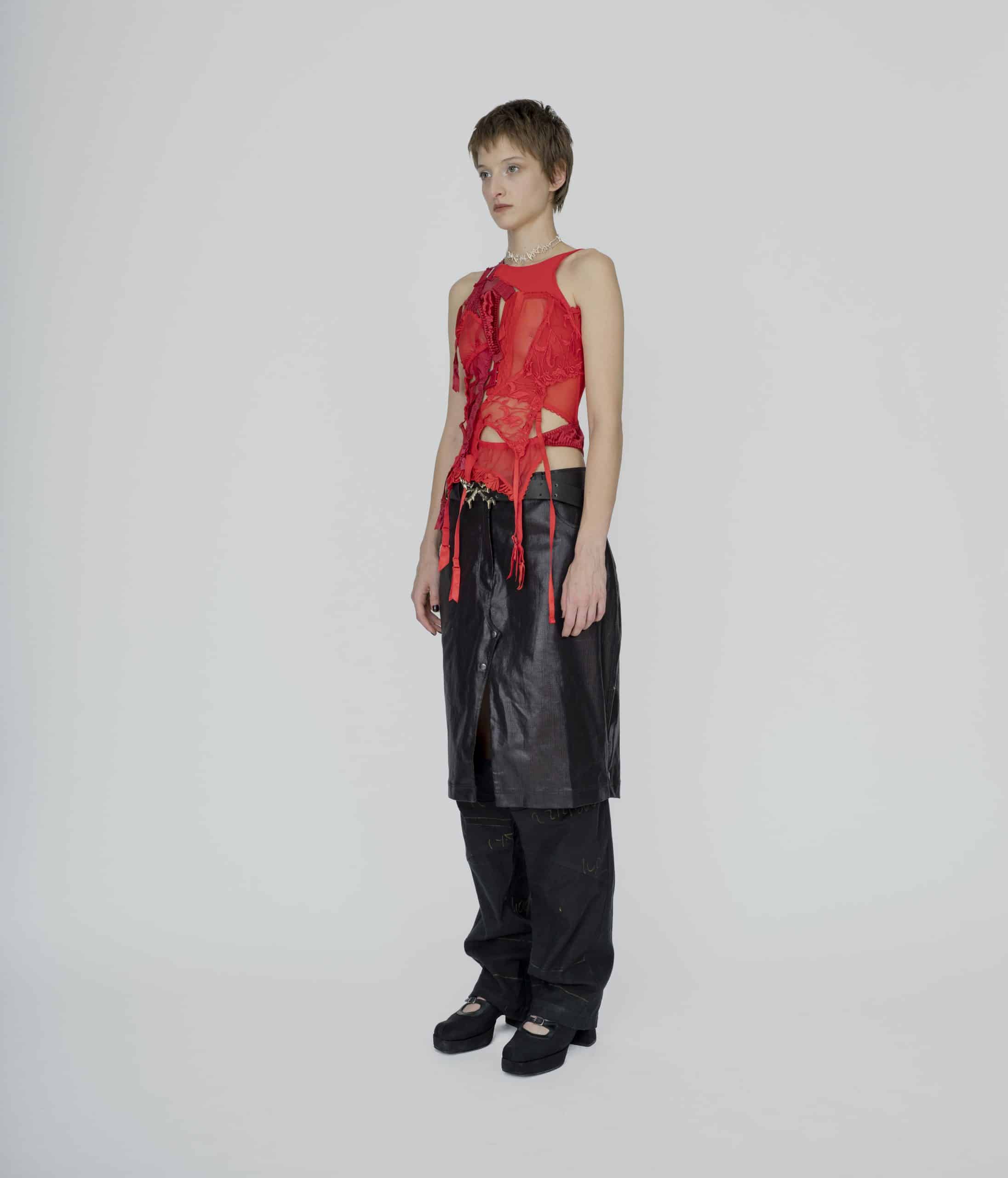 Deconstructed red bra top