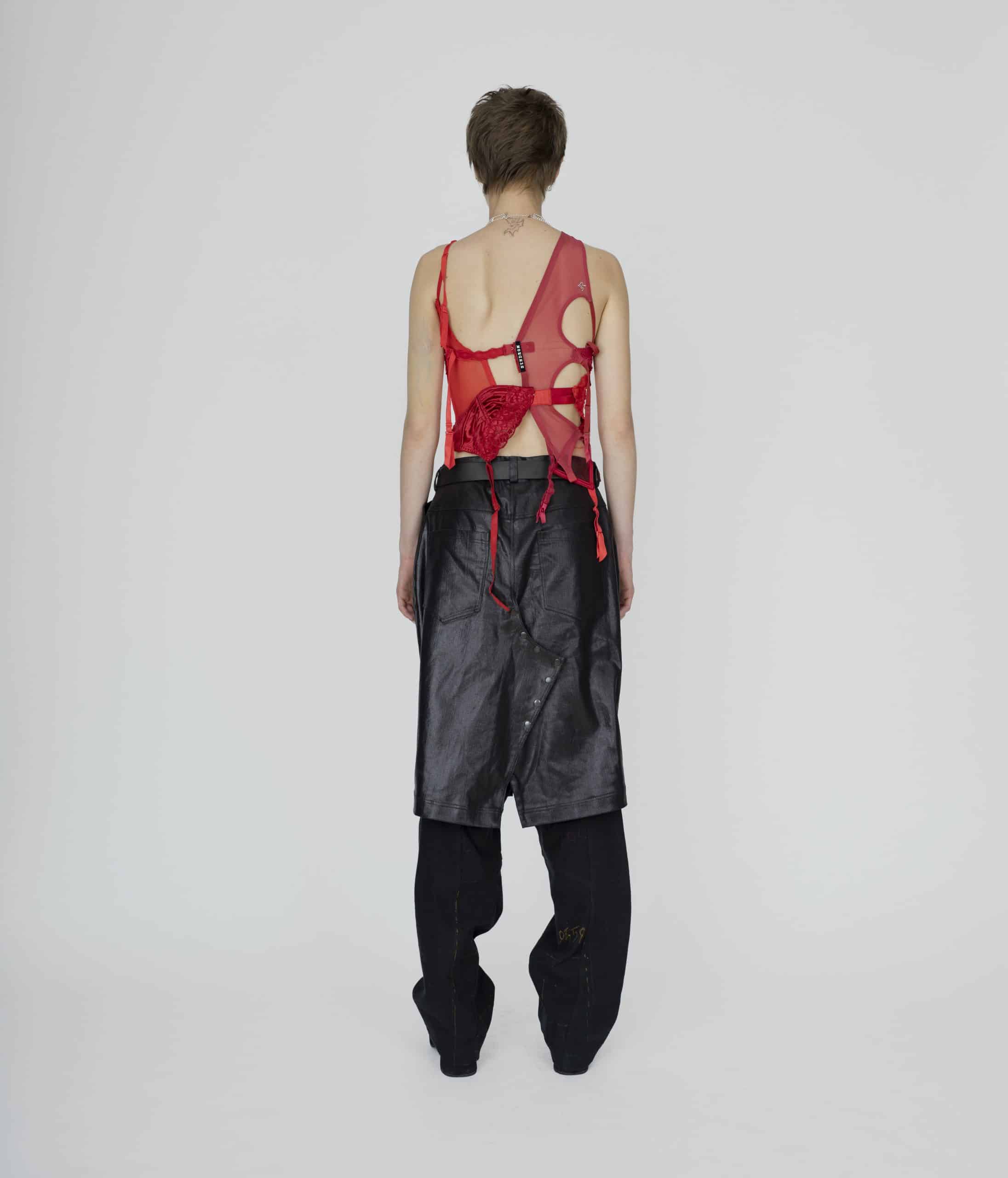 Deconstructed red bra top