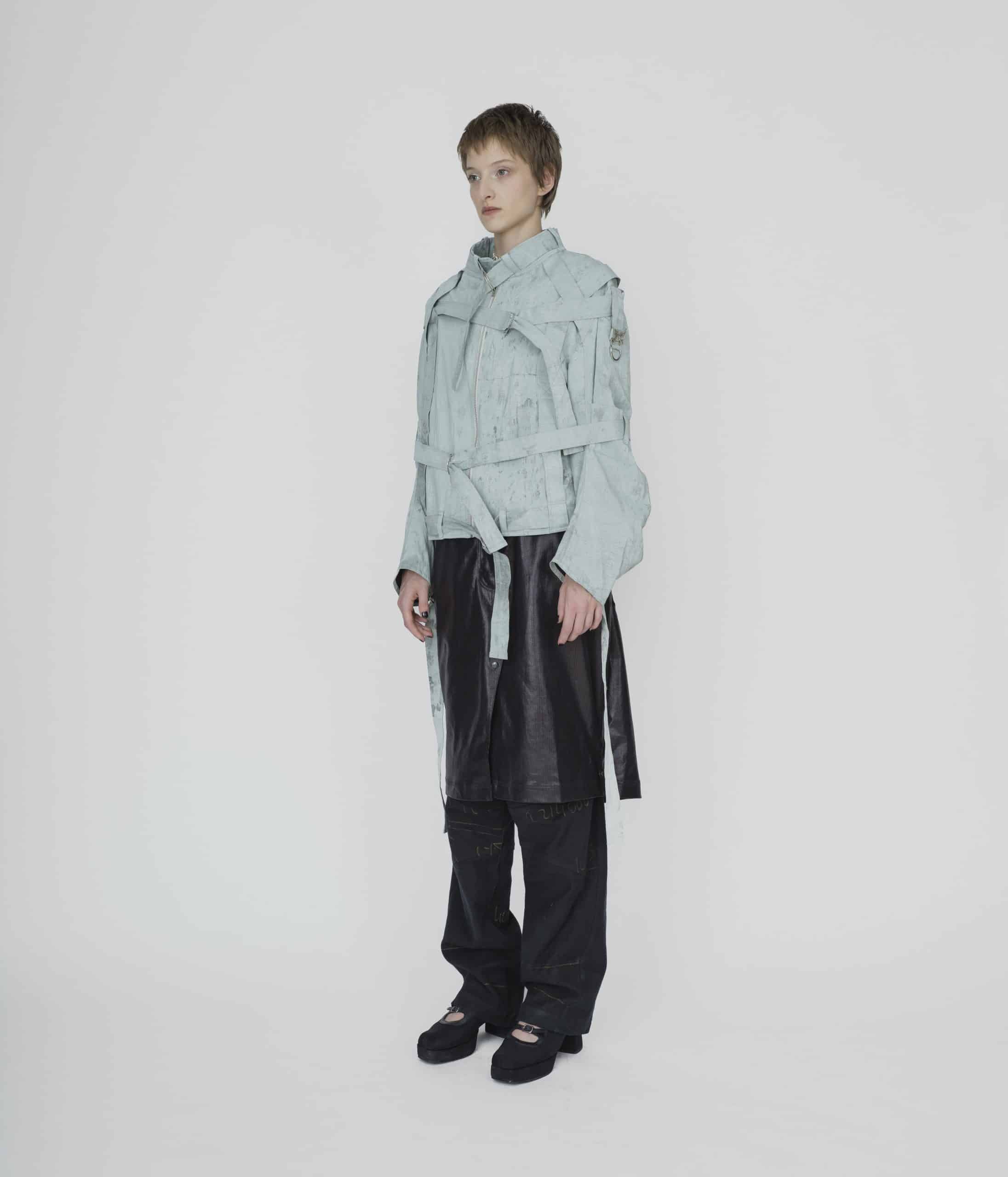 Sky blue tied up jacket