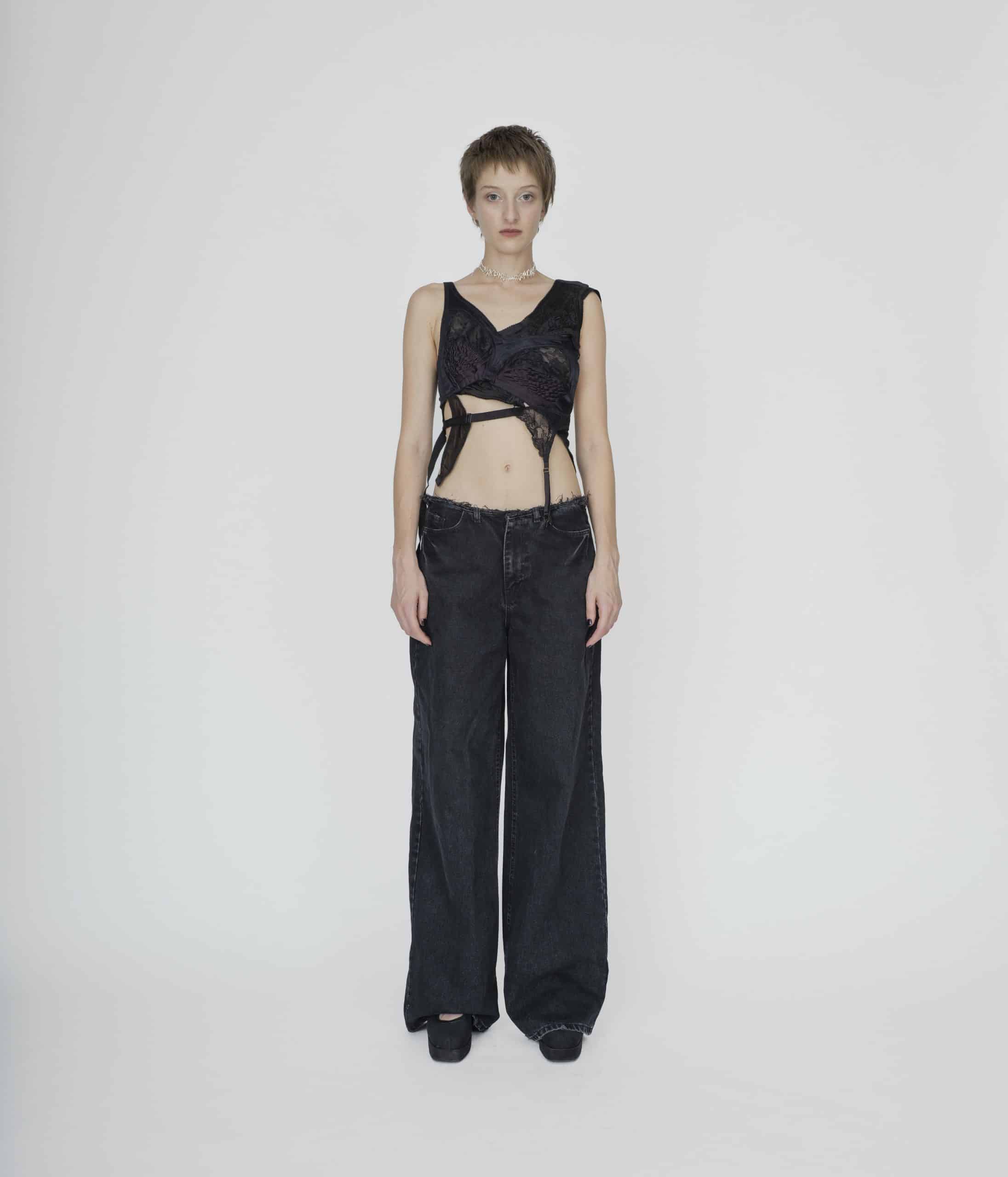 Deconstructed black bra top