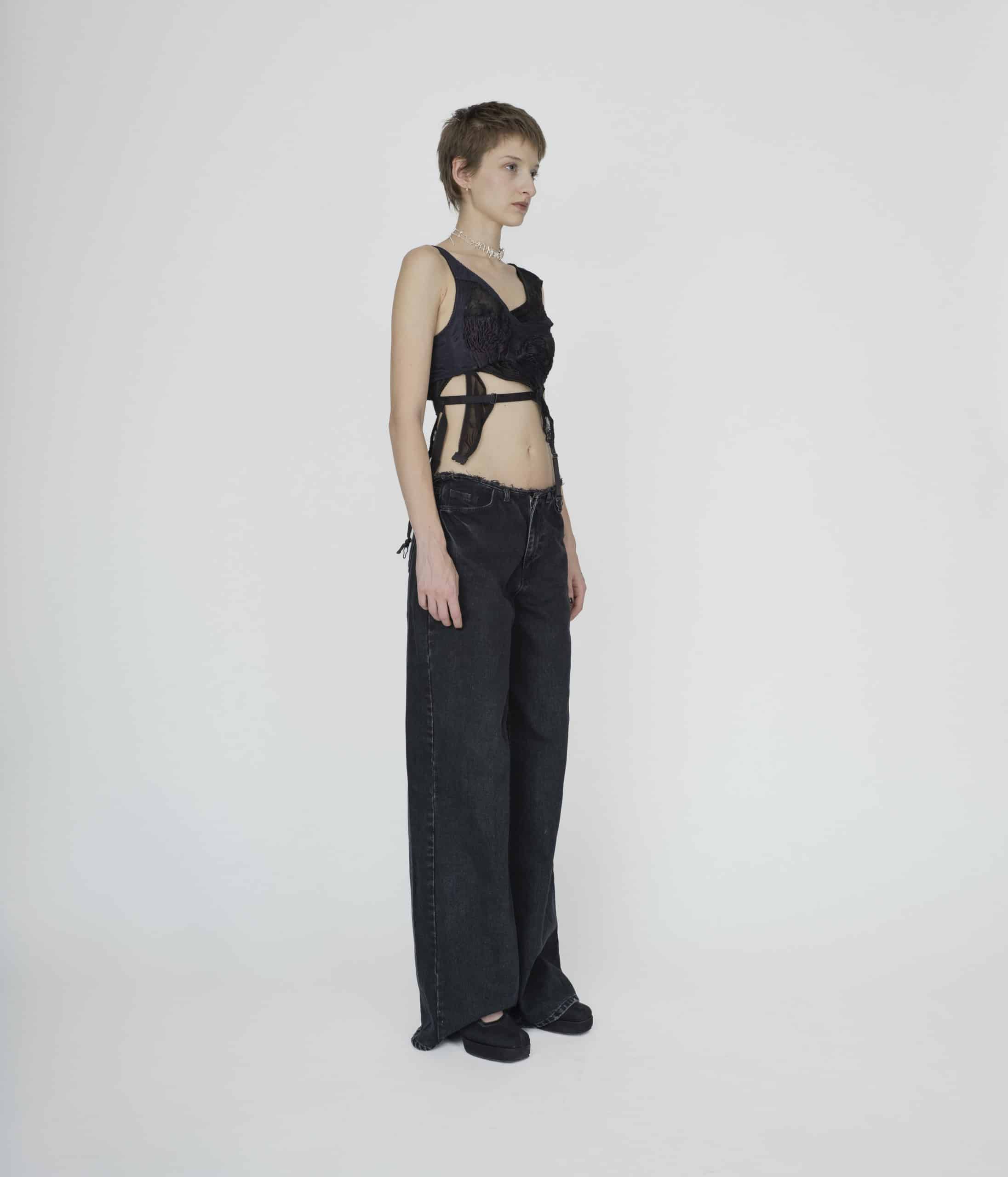 Deconstructed black bra top