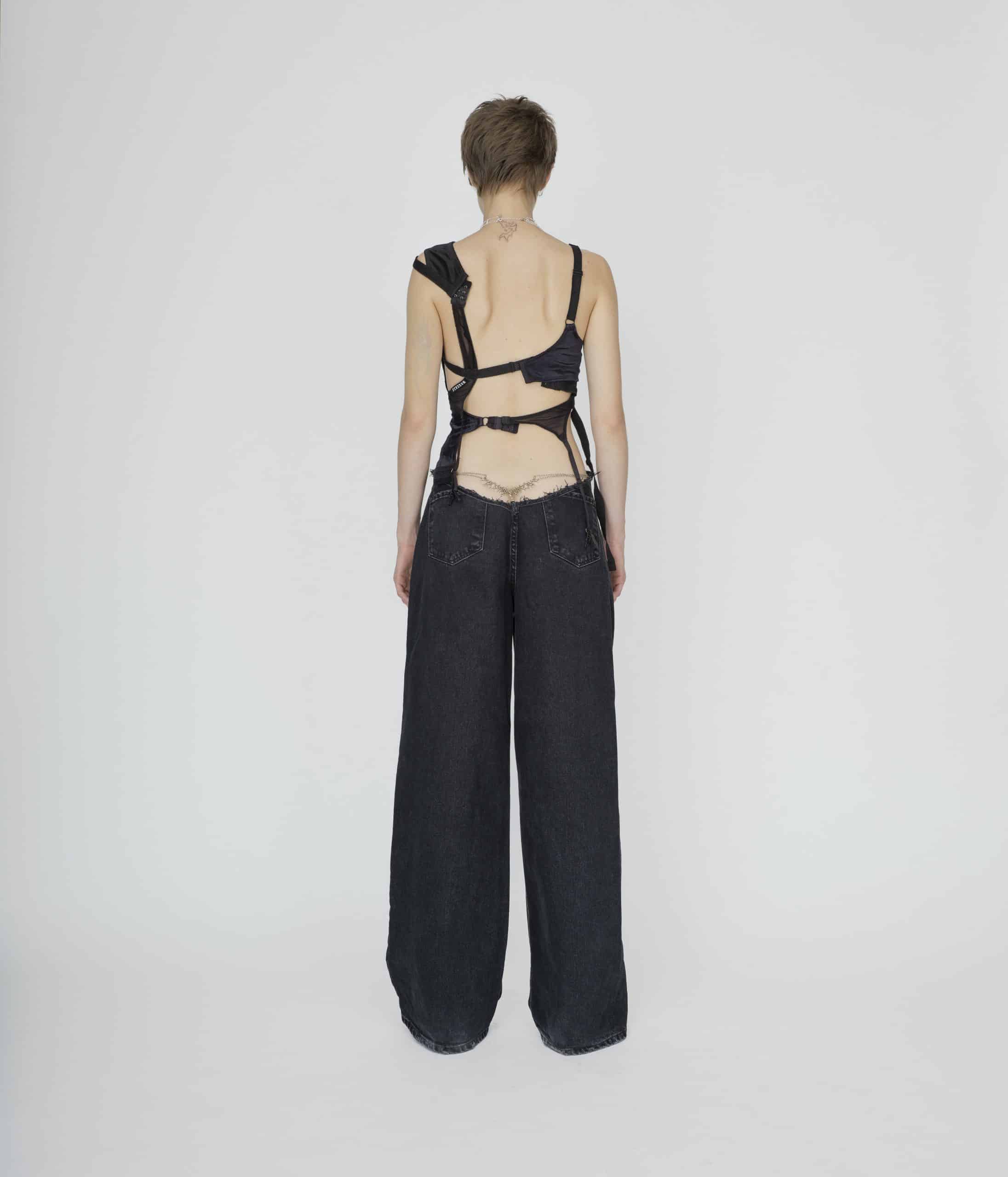 Deconstructed black bra top