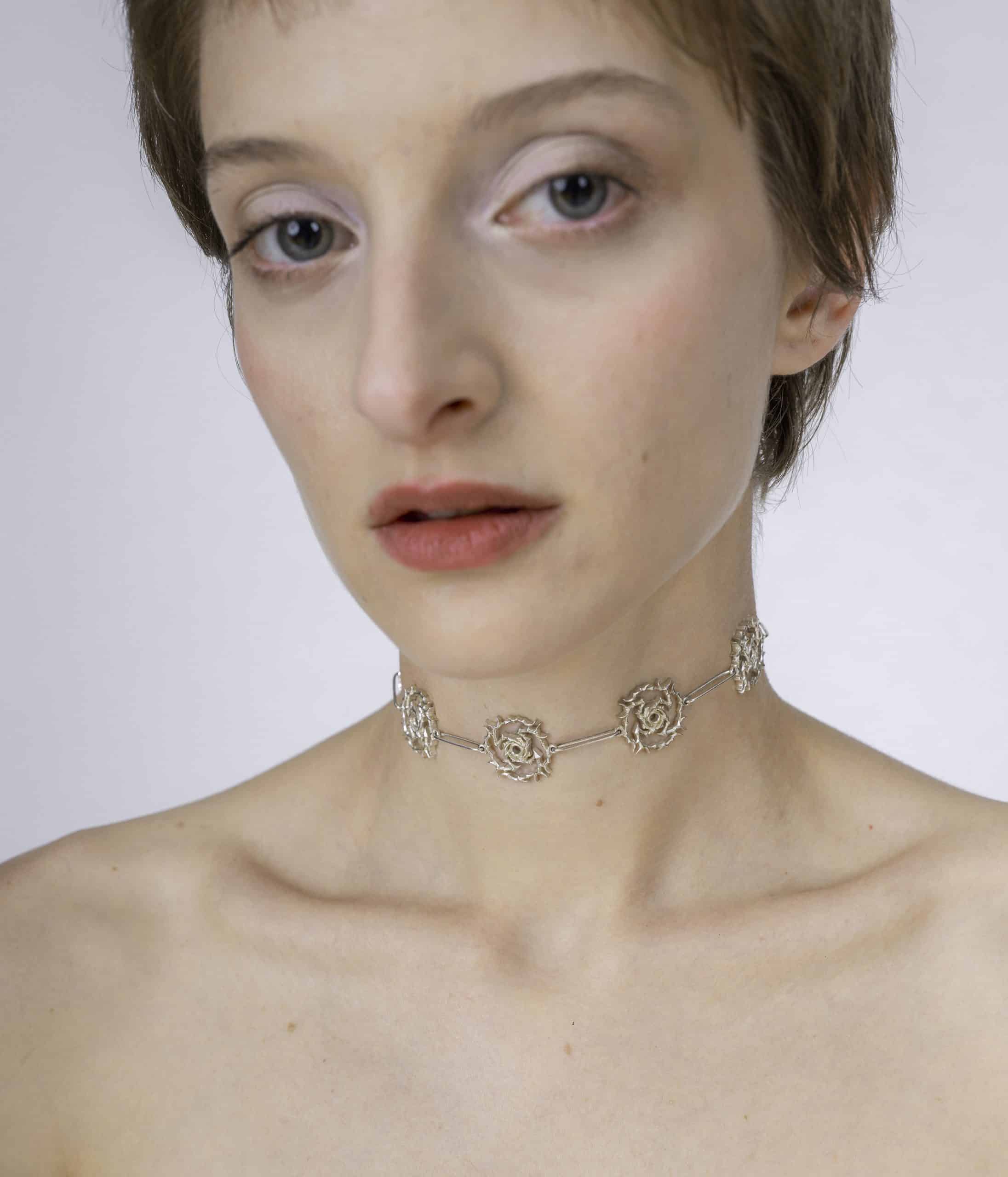Silver rose necklace