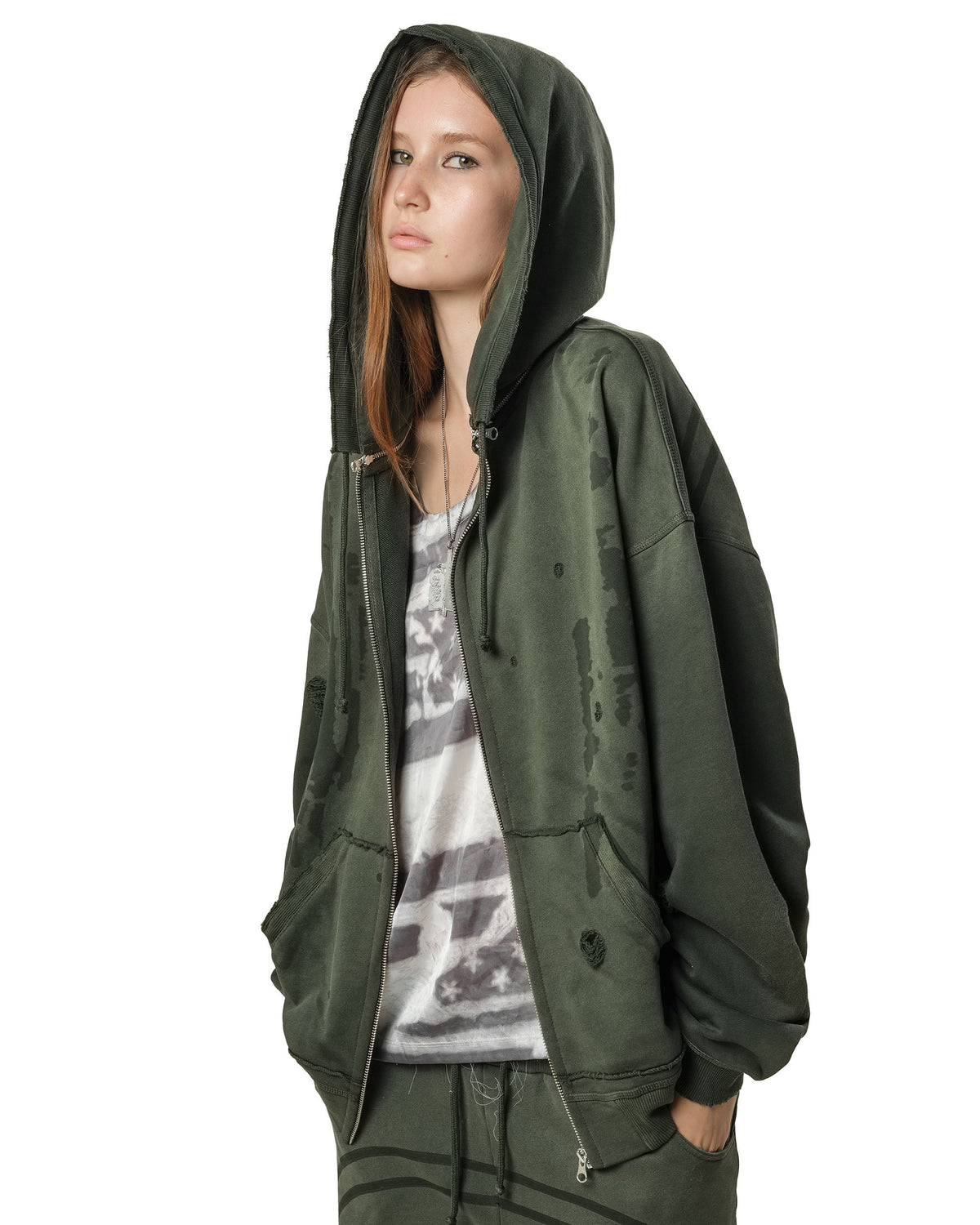 Green faded track hoodie