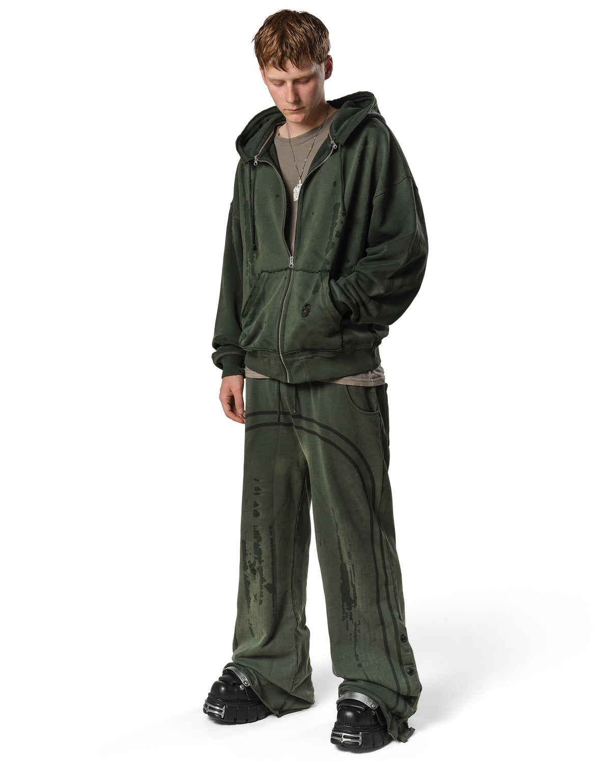Green faded track hoodie