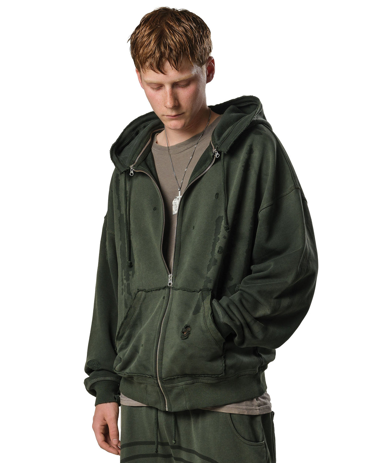 Green faded track hoodie