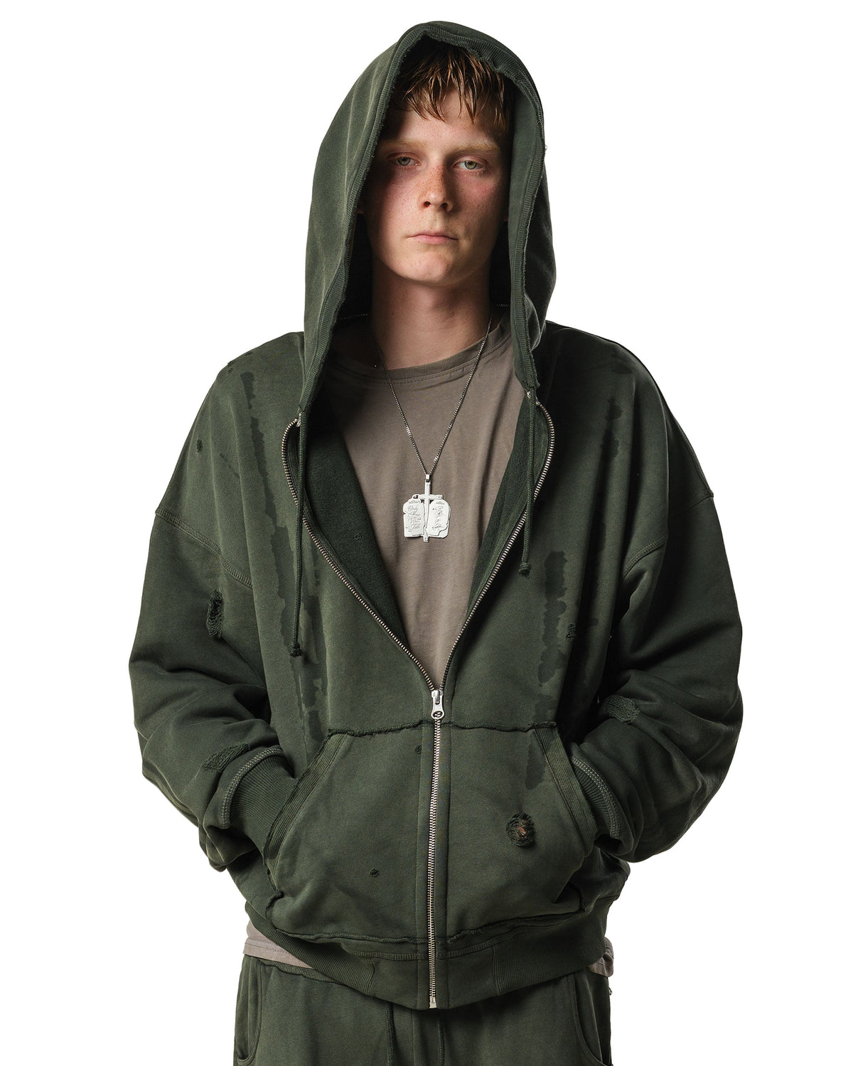 Green faded track hoodie