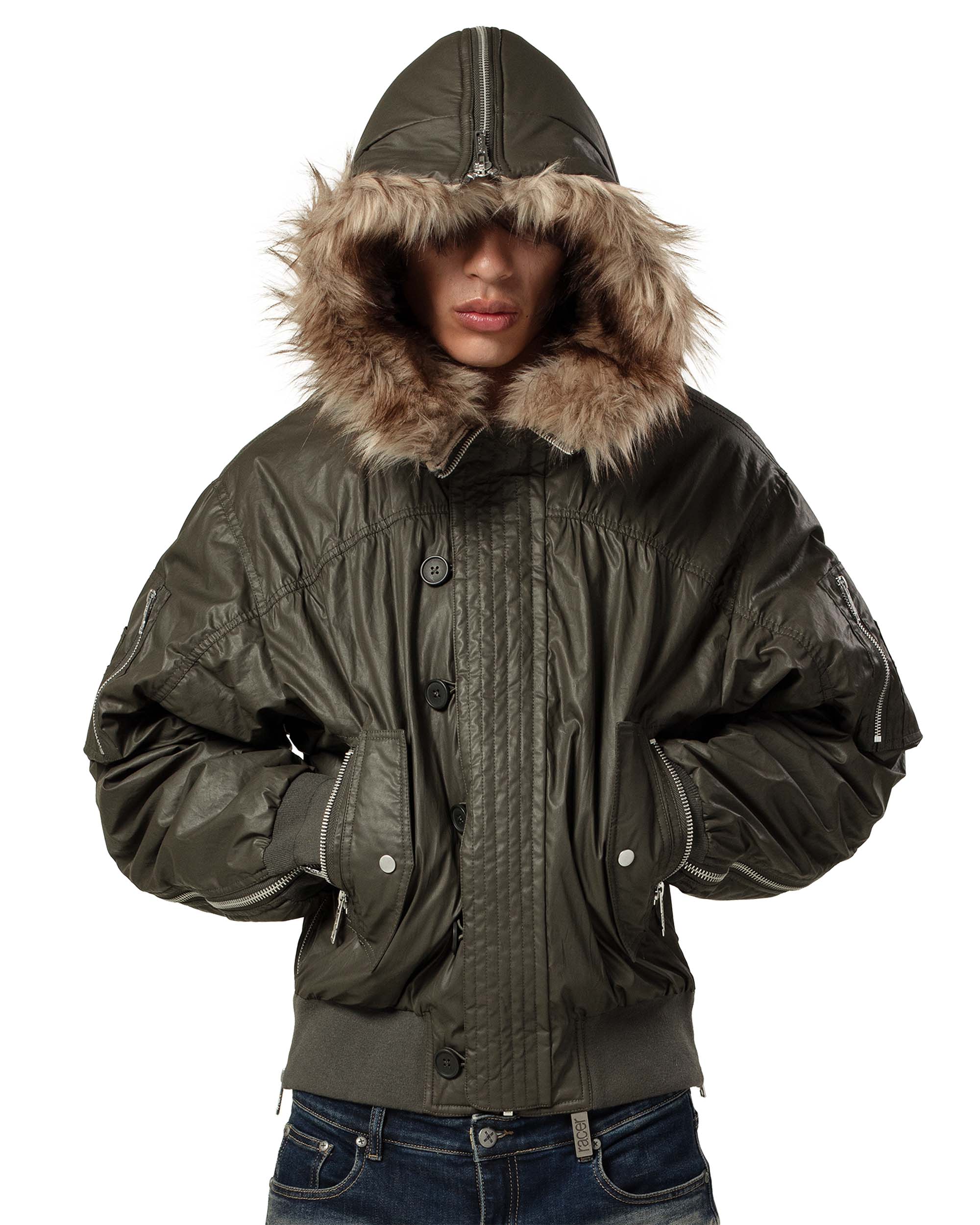 Green waxed aviator bomber