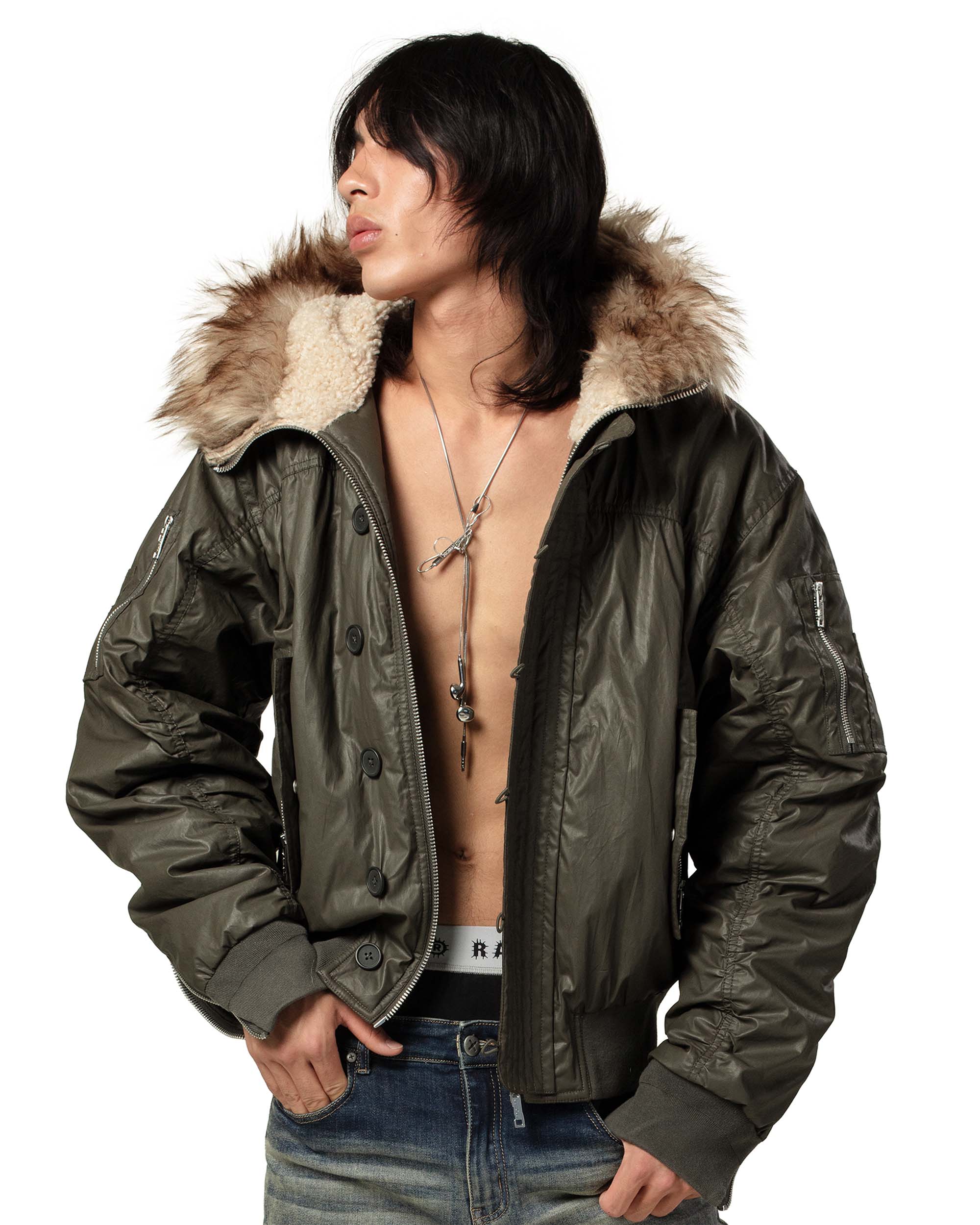 Green waxed aviator bomber