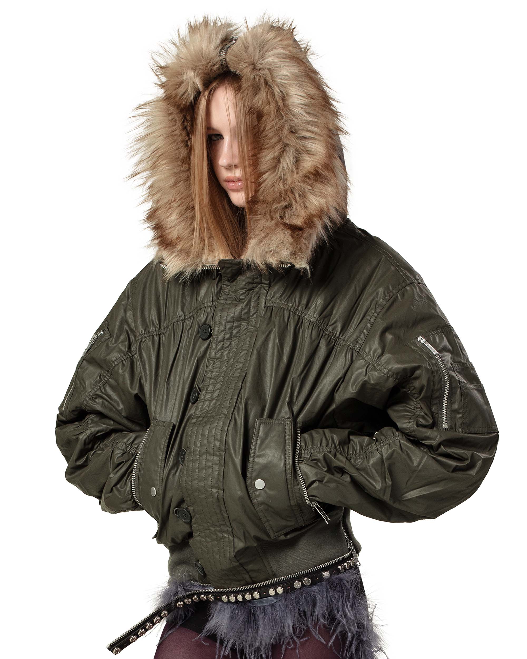 Green waxed aviator bomber