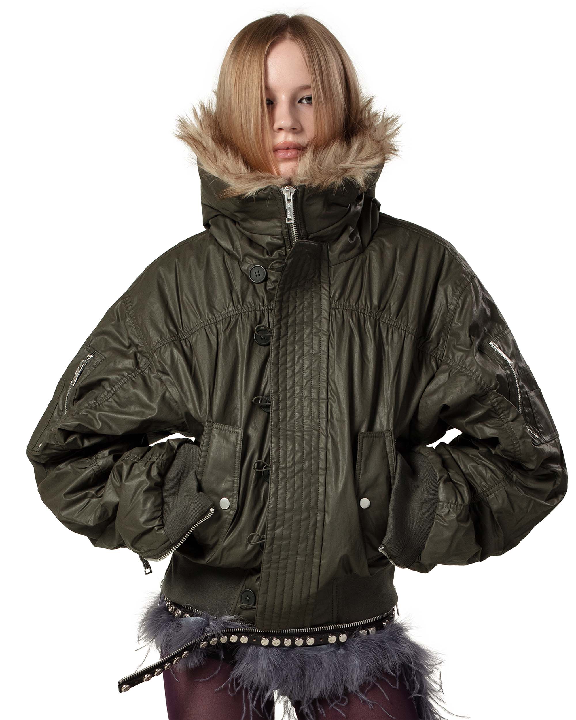 Green waxed aviator bomber